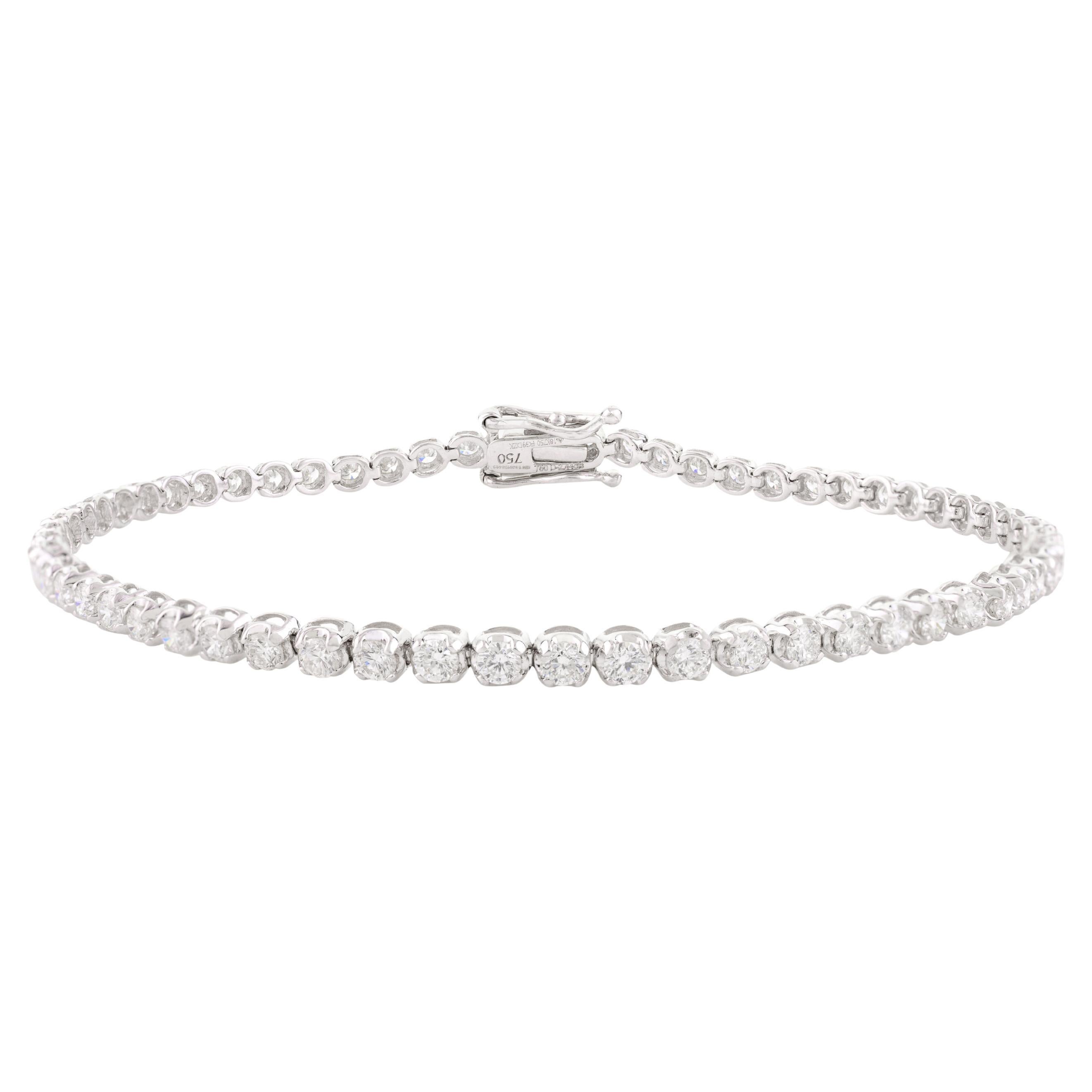 Certified 2.44 CTW Sleek Diamond Tennis Bracelet for Wedding in 18k White Gold