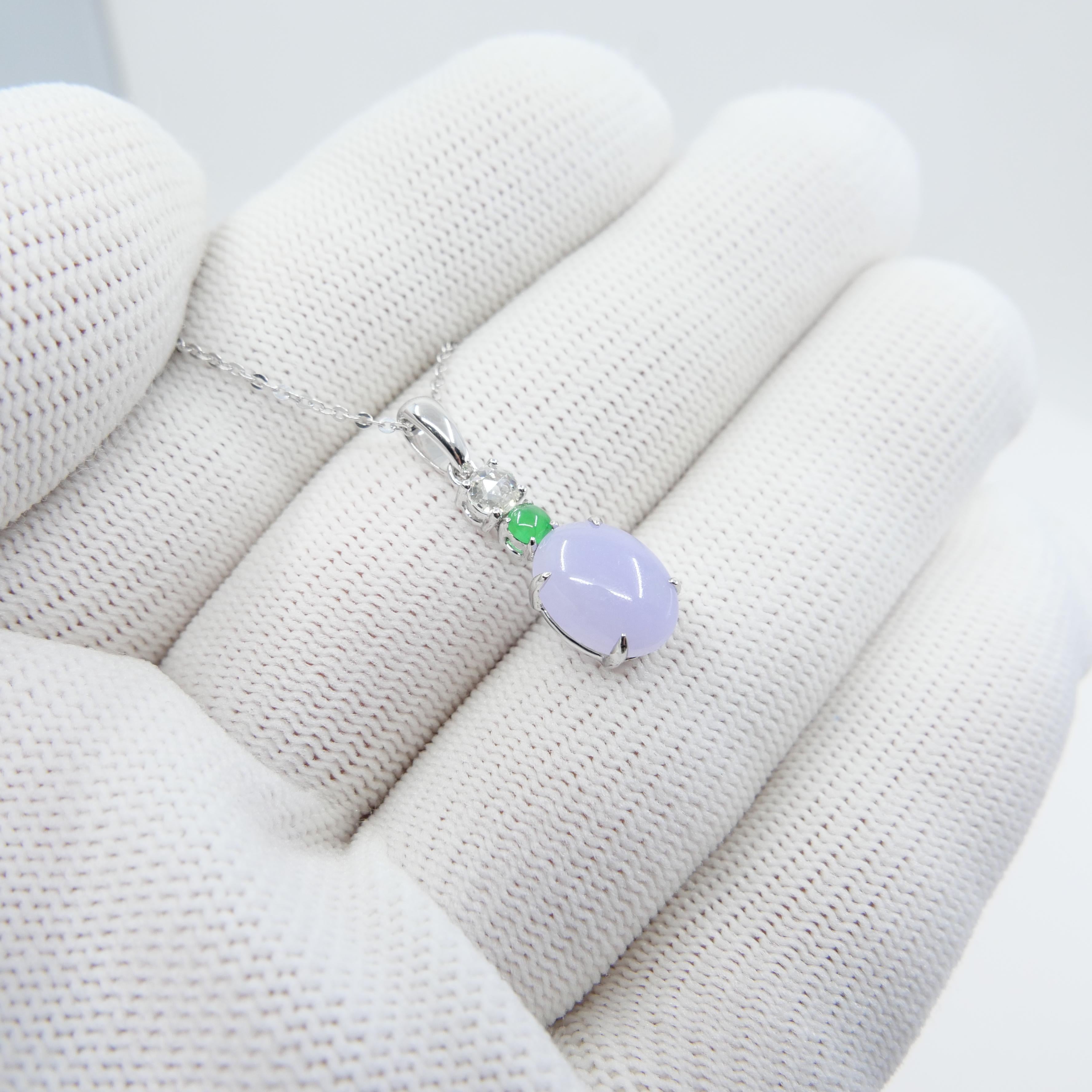 Certified 2.45cts Lavender Jade & New Rose Cut Diamond Drop Pendant Necklace For Sale 3