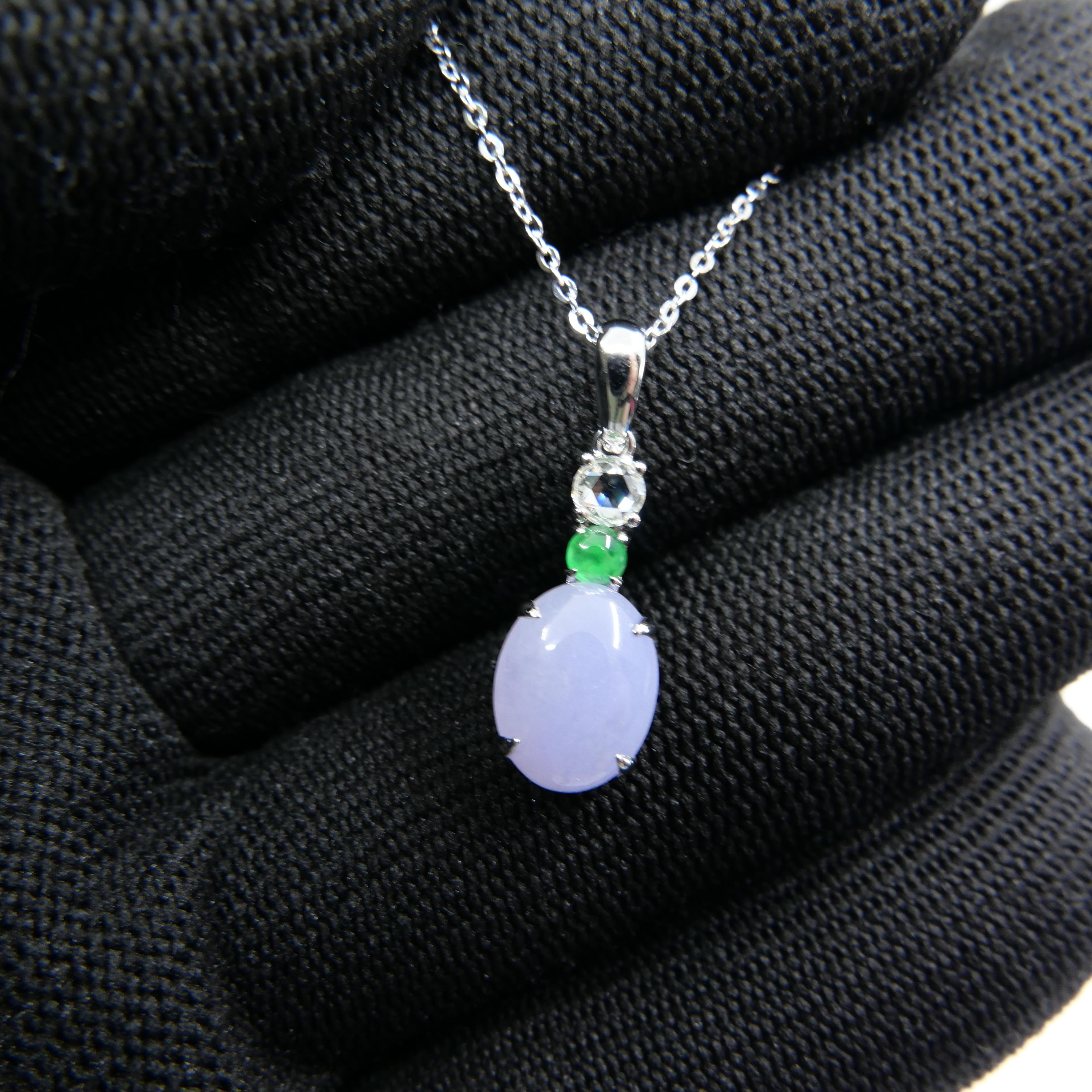Women's Certified 2.45cts Lavender Jade & New Rose Cut Diamond Drop Pendant Necklace For Sale