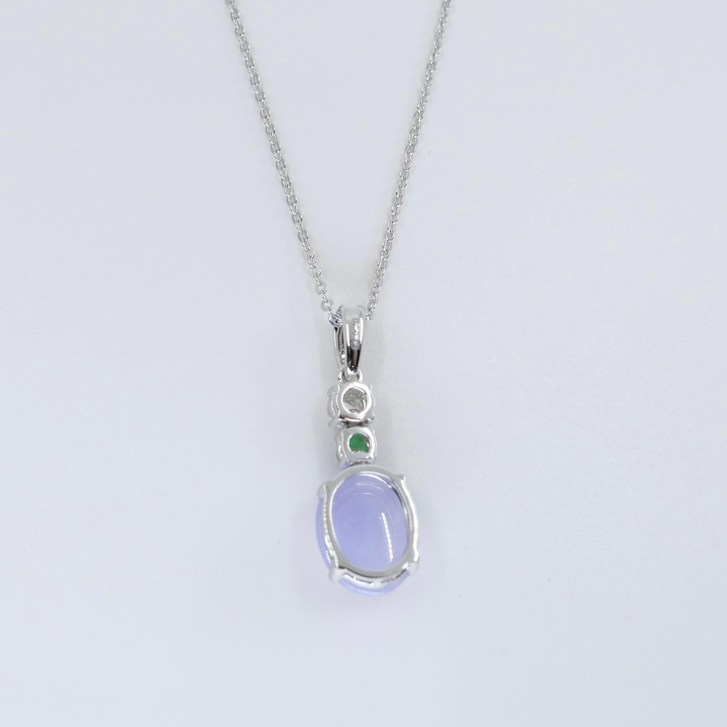 Certified 2.45cts Lavender Jade & New Rose Cut Diamond Drop Pendant Necklace For Sale 4
