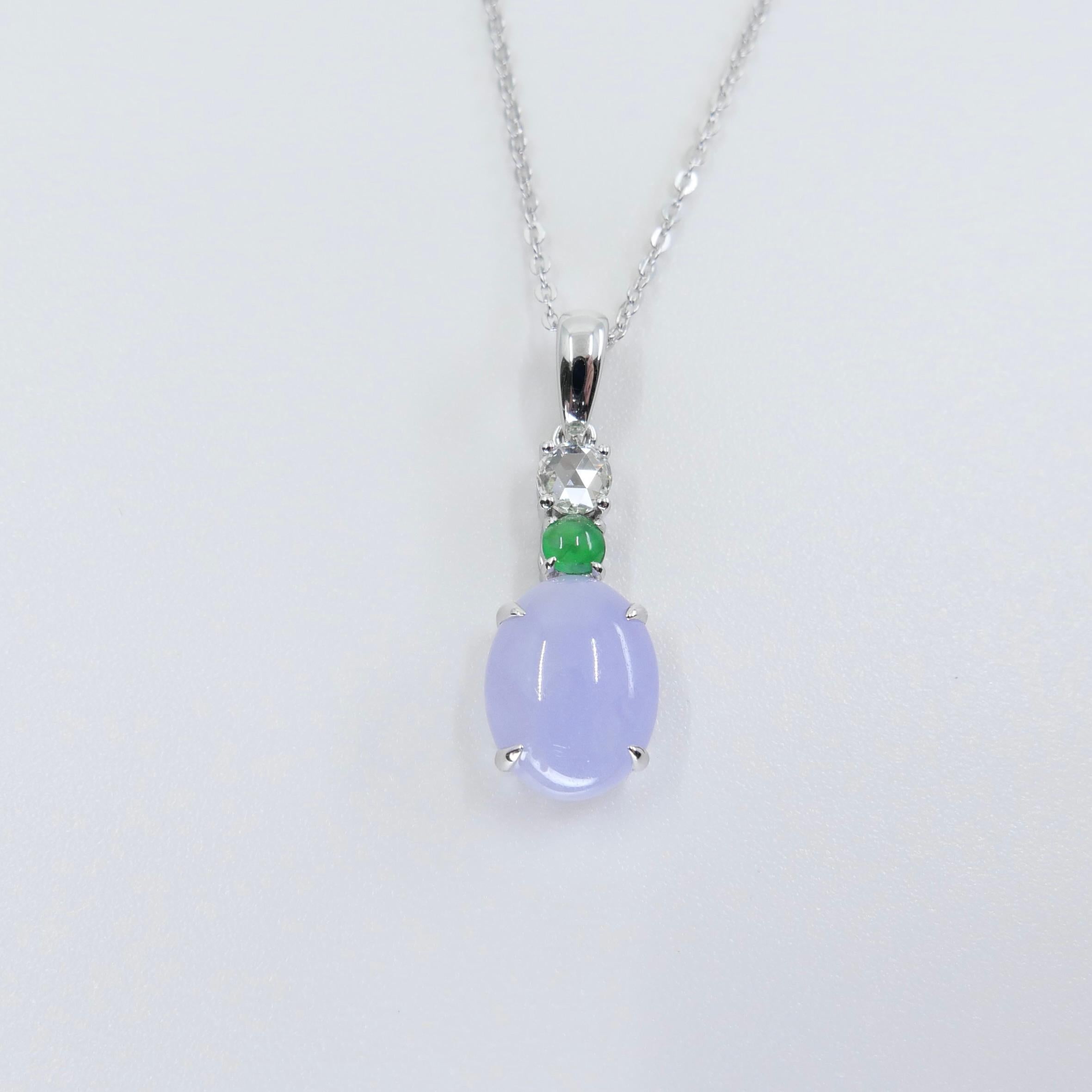Certified 2.45cts Lavender Jade & New Rose Cut Diamond Drop Pendant Necklace For Sale 5