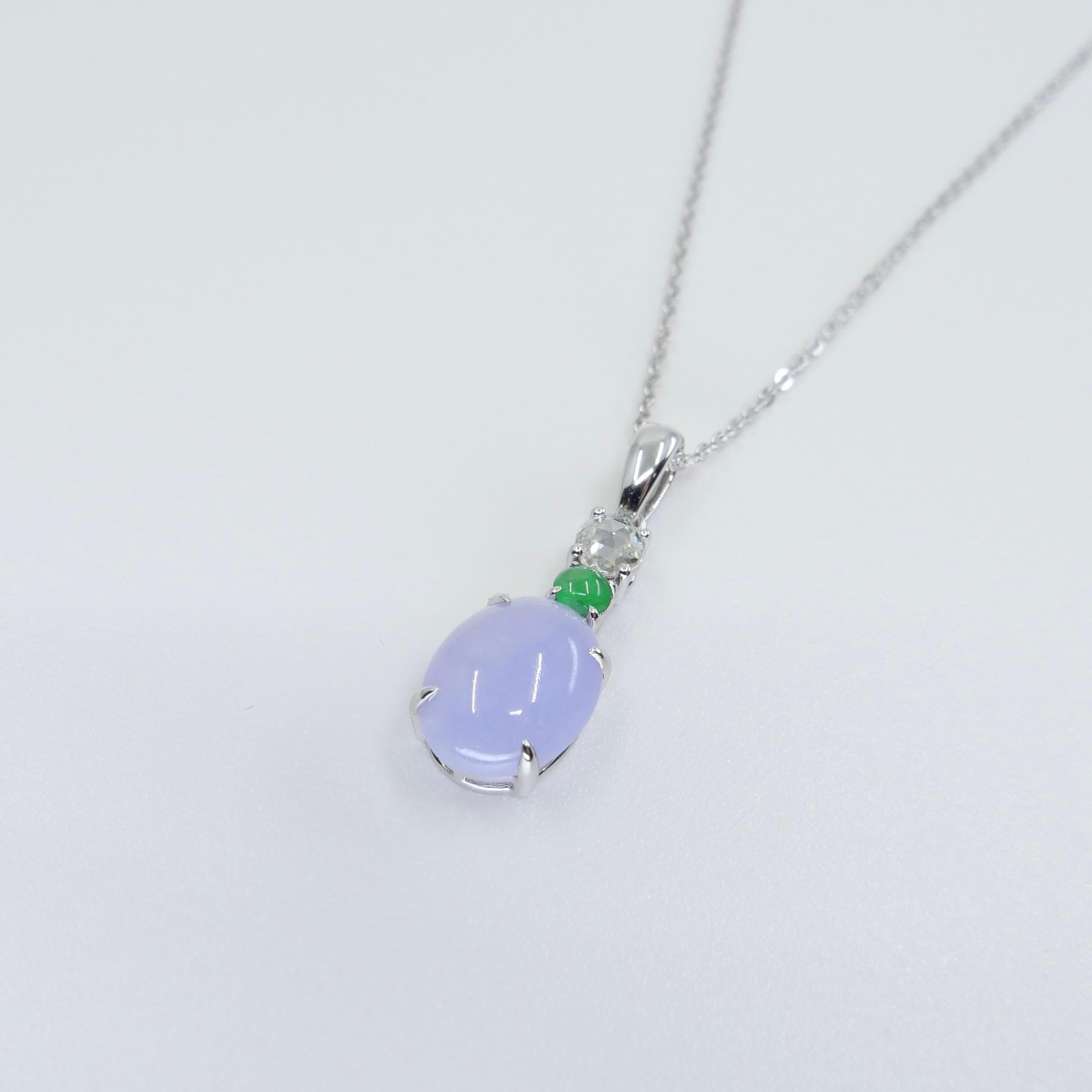 Certified 2.45cts Lavender Jade & New Rose Cut Diamond Drop Pendant Necklace For Sale 7