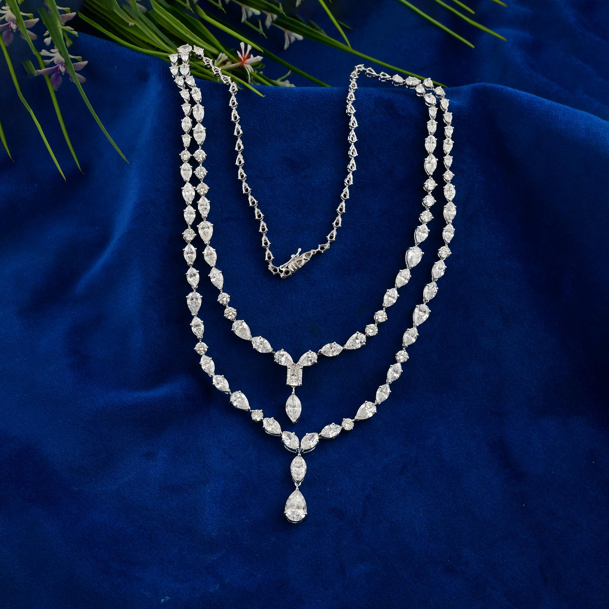 Zertifizierte 24,94 Naturdiamanten Doppelt geschichtete Hochzeitskette 14k Weißgold (Moderne) im Angebot