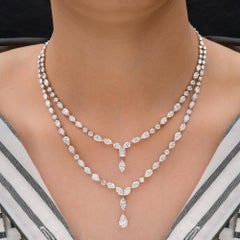 Collier de mariage double couche en or blanc 18k certifié 24.94 diamants naturels