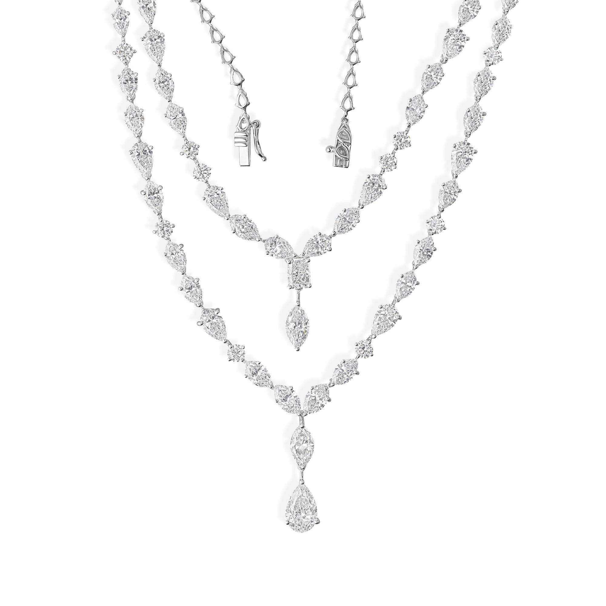 Zertifizierte 24,94 Naturdiamanten Double Layered Wedding Necklace 18k Weißgold im Zustand „Neu“ im Angebot in Diera, Dubai