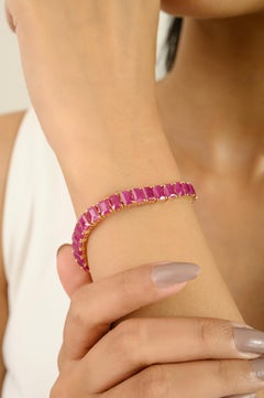 Certified 24.95 CTW Octagon Ruby Tennis Bracelet in 14k Yellow Gold Bridal Gift