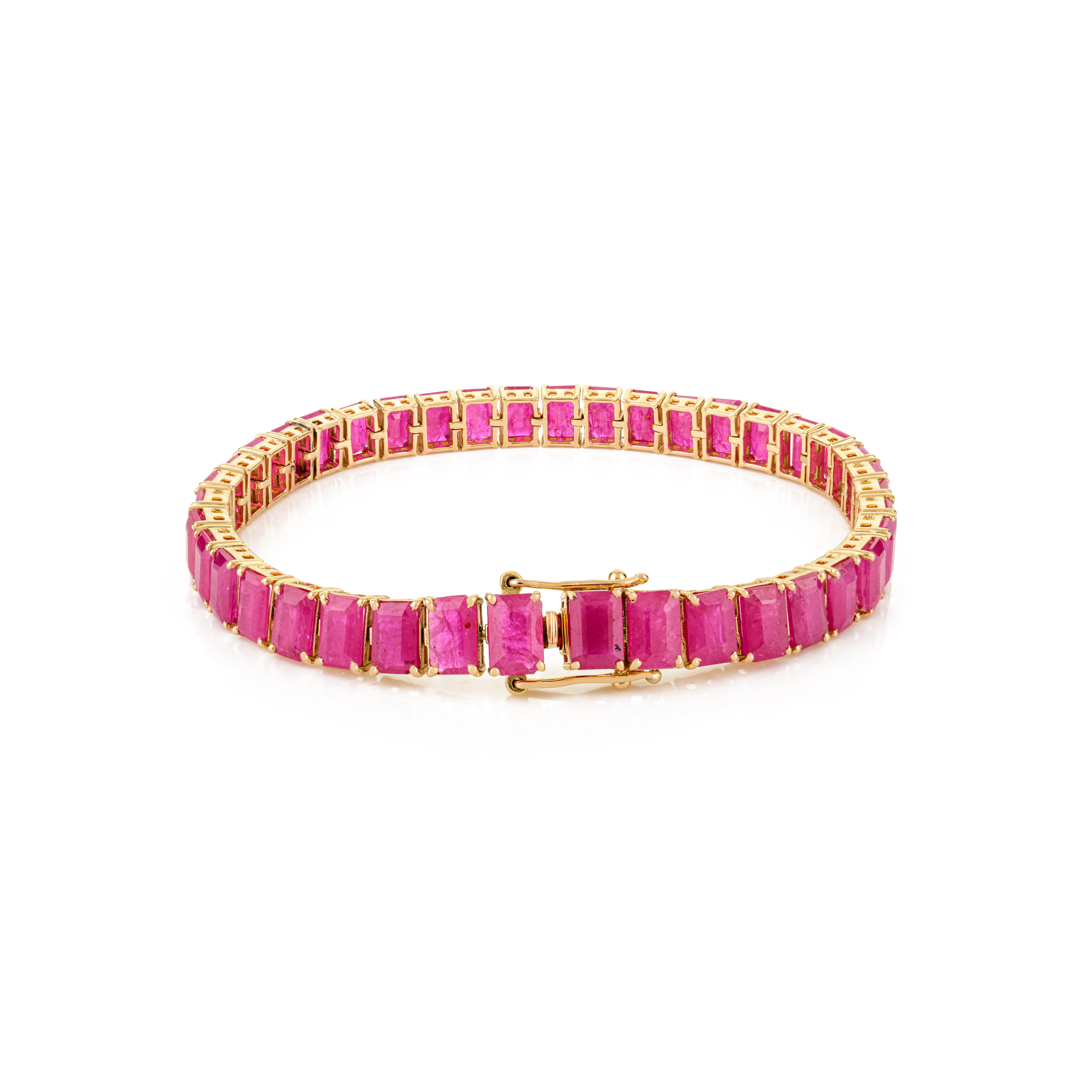 Zertifiziertes 24,95 CTW Oktagon-Rubin-Tennisarmband in 14k Gelbgold Brautgeschenk (Moderne) im Angebot