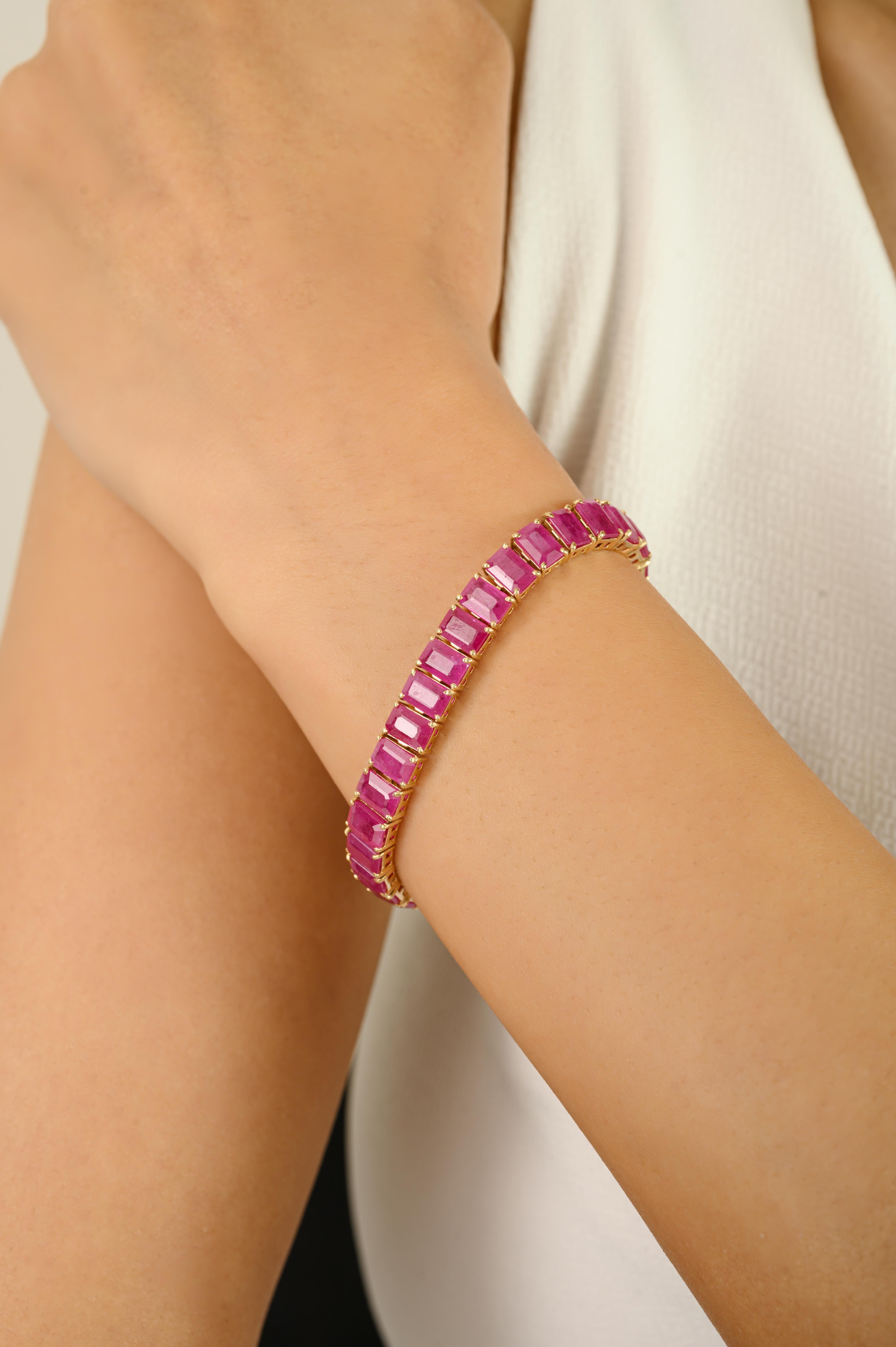 Zertifiziertes 24,95 CTW Oktagon-Rubin-Tennisarmband in 14k Gelbgold Brautgeschenk im Angebot 2