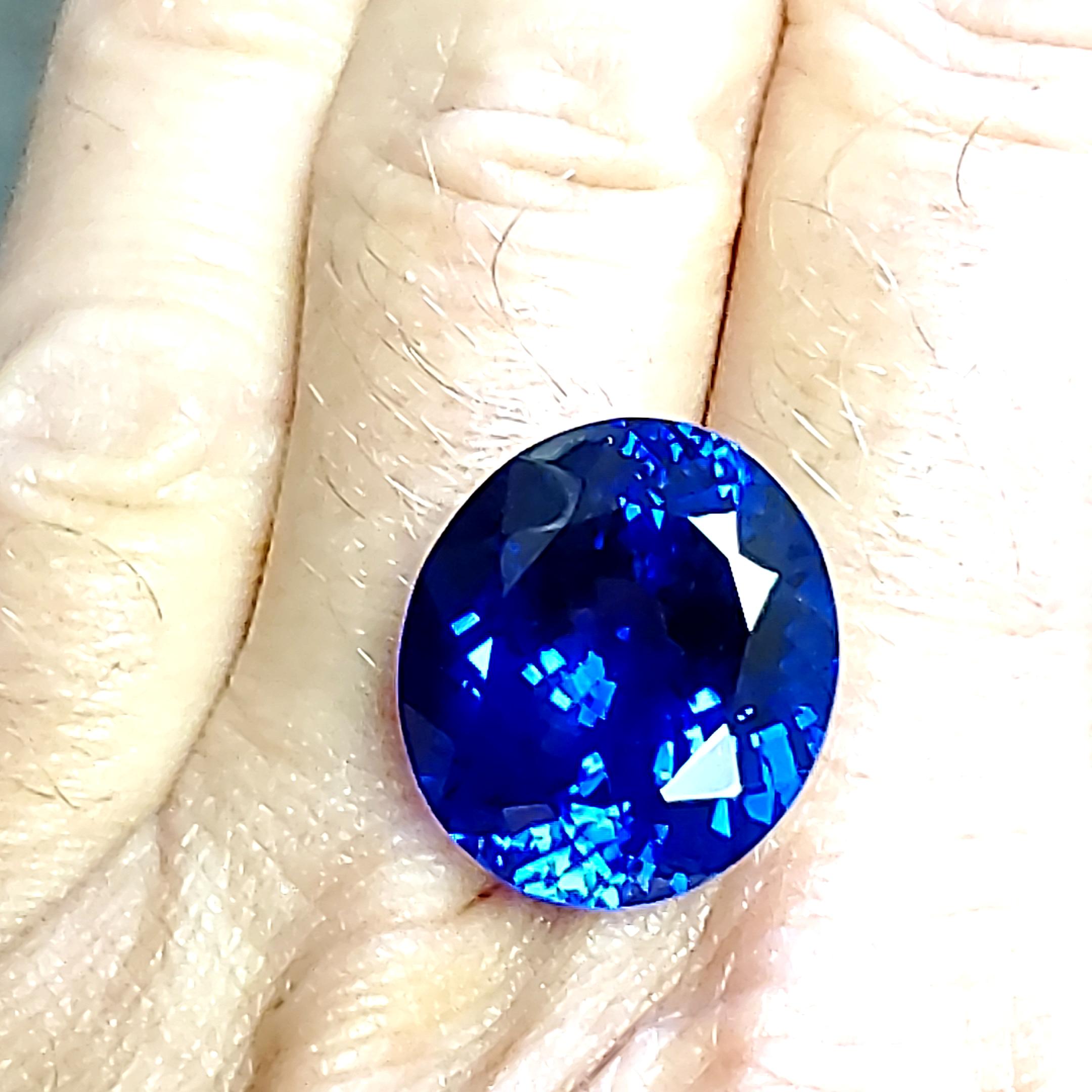 Tanzanite bleue brillante certifiée 24,97 carats du début des années 1990 ! en vente 2