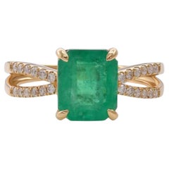 Certified 2.5 Carat Emerald Diamond Engagement Ring 18k Gold Minimal Bridal Band