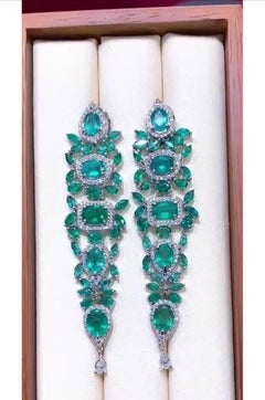 Certified 25.00 Ct Zambian Emeralds  2.50 Ct Diamonds 18K Gold Earrings