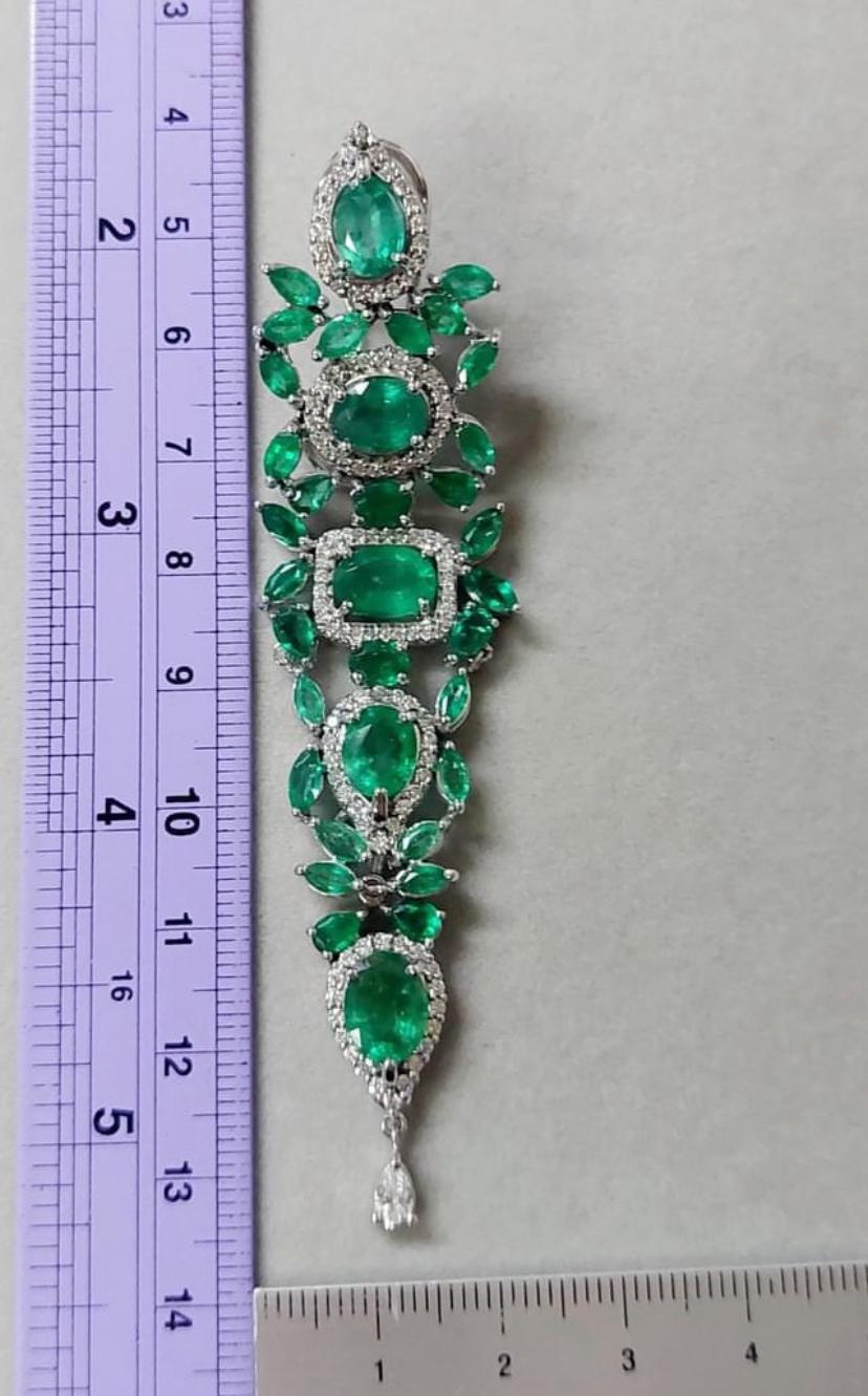 Women's Certified 25.00 Ct Zambian Emeralds  2.50 Ct Diamonds 18K Gold Earrings For Sale