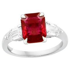 Certified 2.53 Carat Epaulet Cut Ruby and Diamond Engagement Ring in Platinum