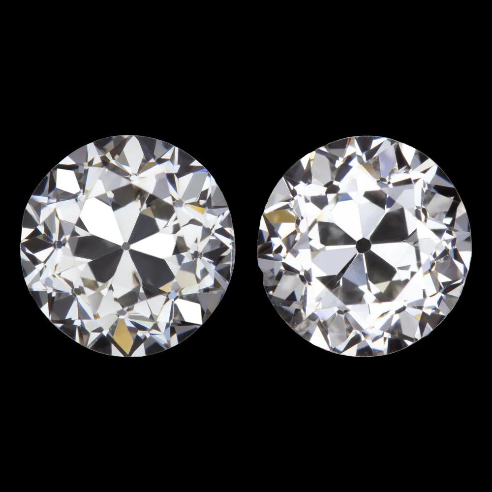 2.53 certified Old European cut matched pair of diamonds is absolutely unique, charmingly antique, and gorgeously brilliant! Cut by hand over a century in the past by masterful Victorian era artisans, the diamonds are beautifully matched with