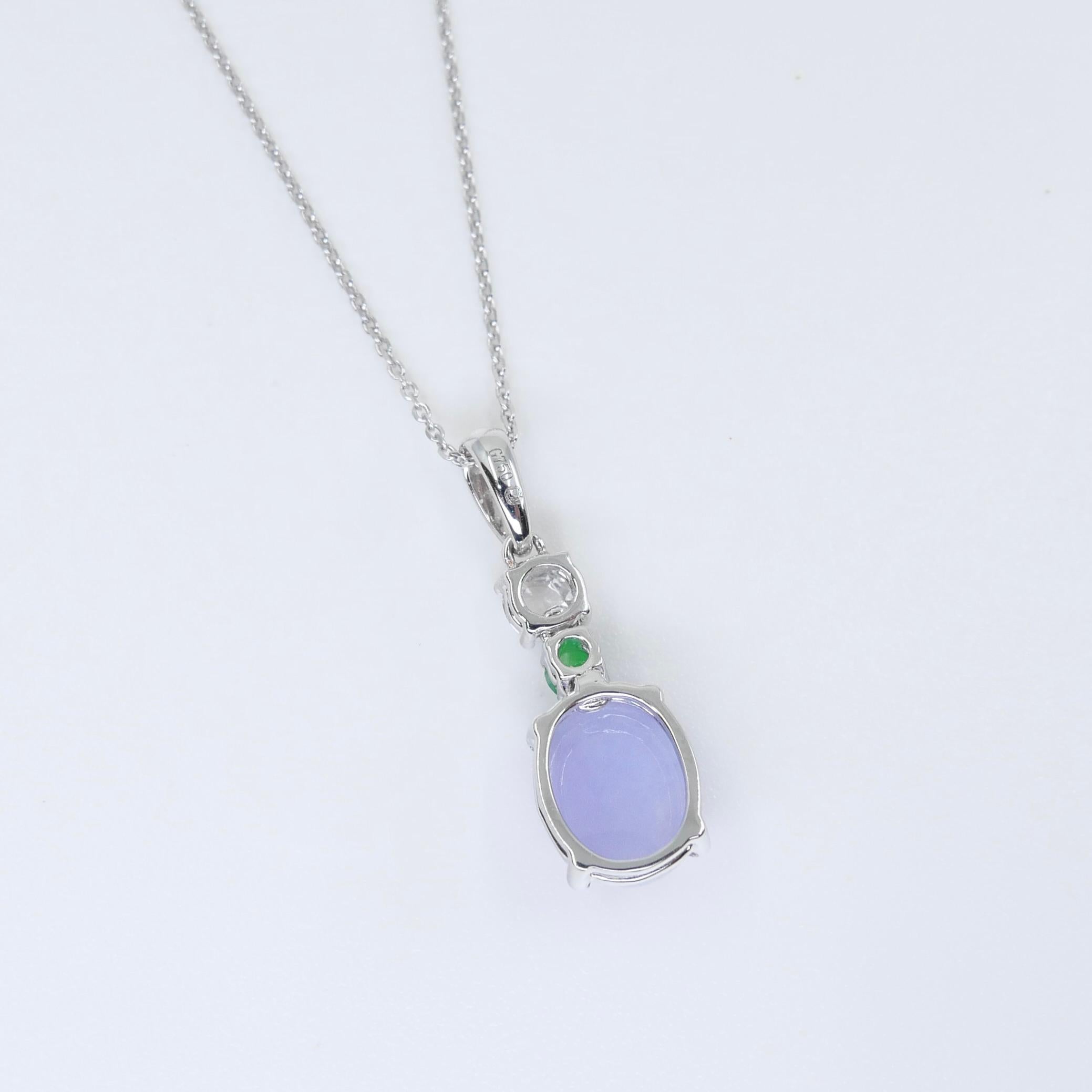 Certified 2.53cts Intense Lavender Jade & Rose Cut Diamond Drop Pendant Necklace For Sale 10