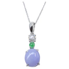 Certified 2.53cts Intense Lavender Jade & Rose Cut Diamond Drop Pendant Necklace