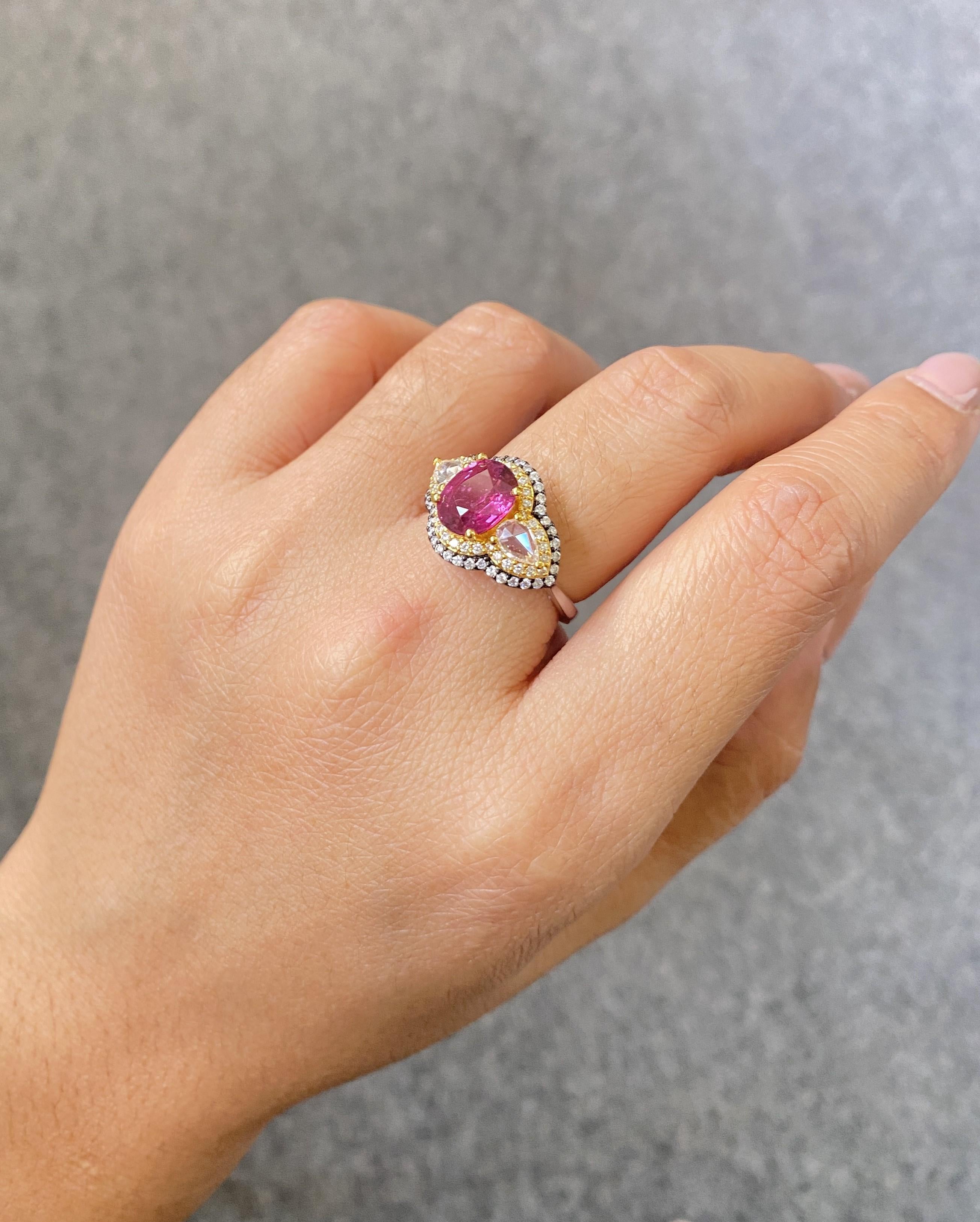 Certified 2.59 Carat Ruby and Diamond Three Stone Engagement Ring For Sale 4