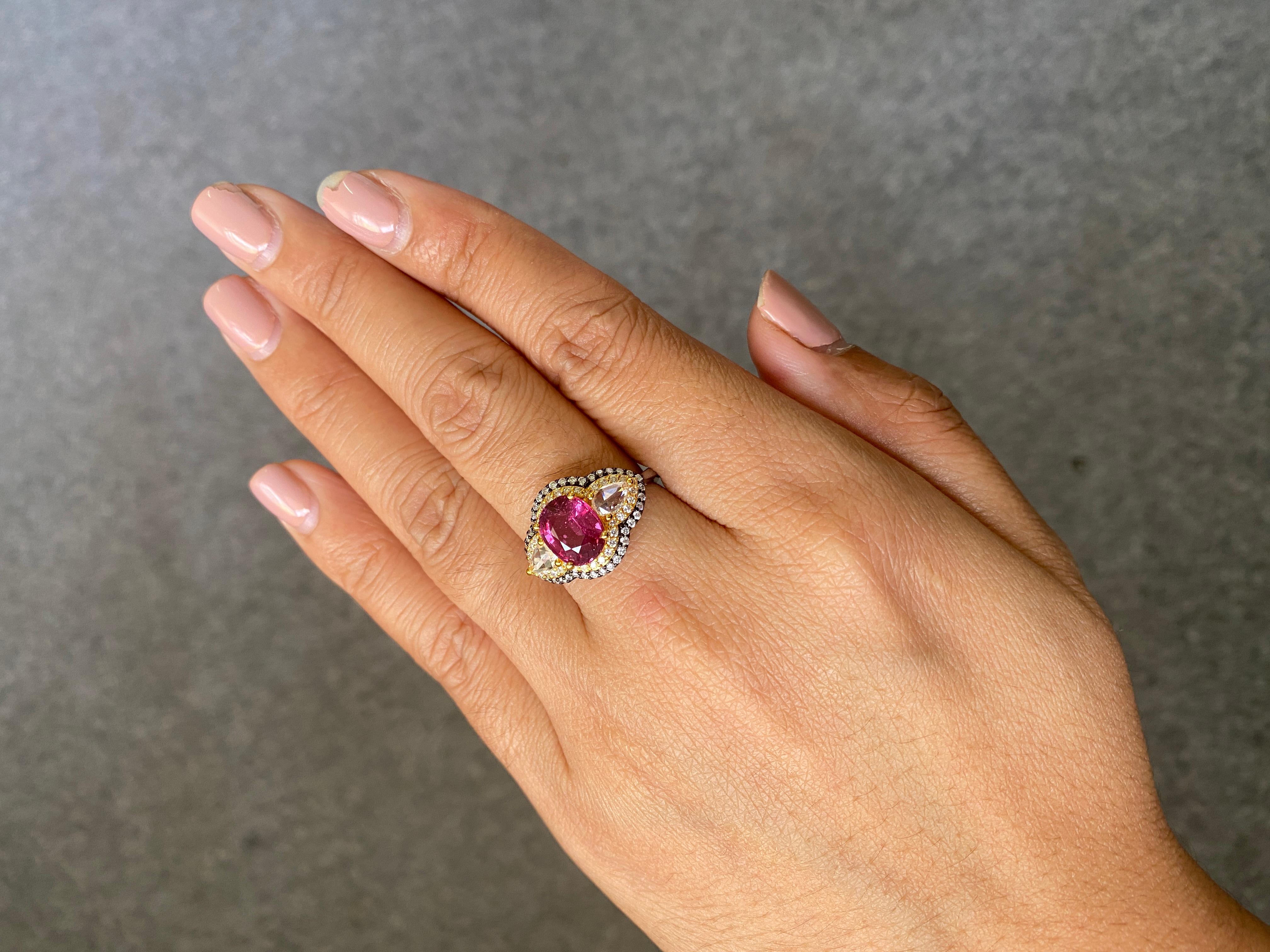Certified 2.59 Carat Ruby and Diamond Three Stone Engagement Ring For Sale 5