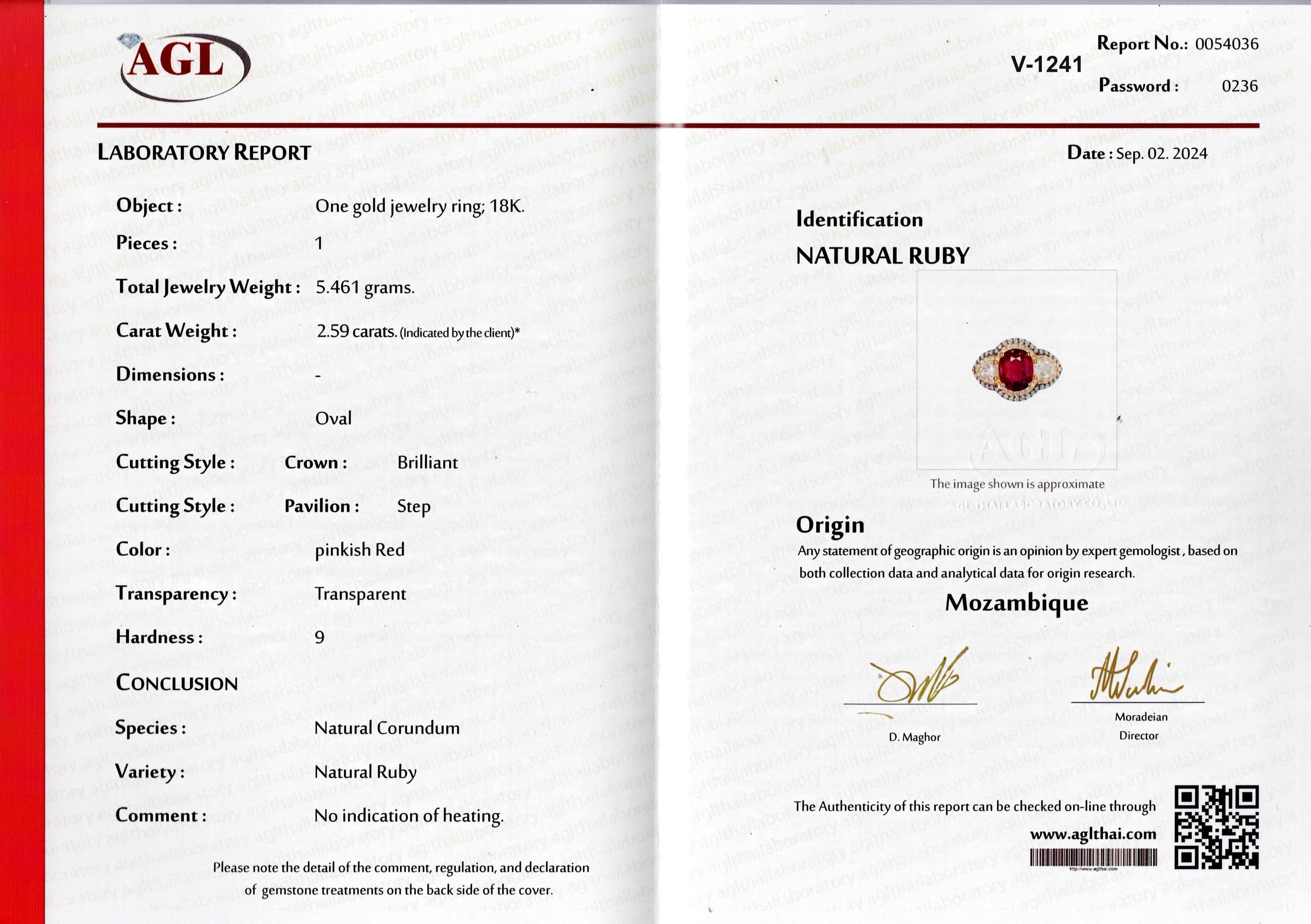 Certified 2.59 Carat Ruby and Diamond Three Stone Engagement Ring For Sale 7