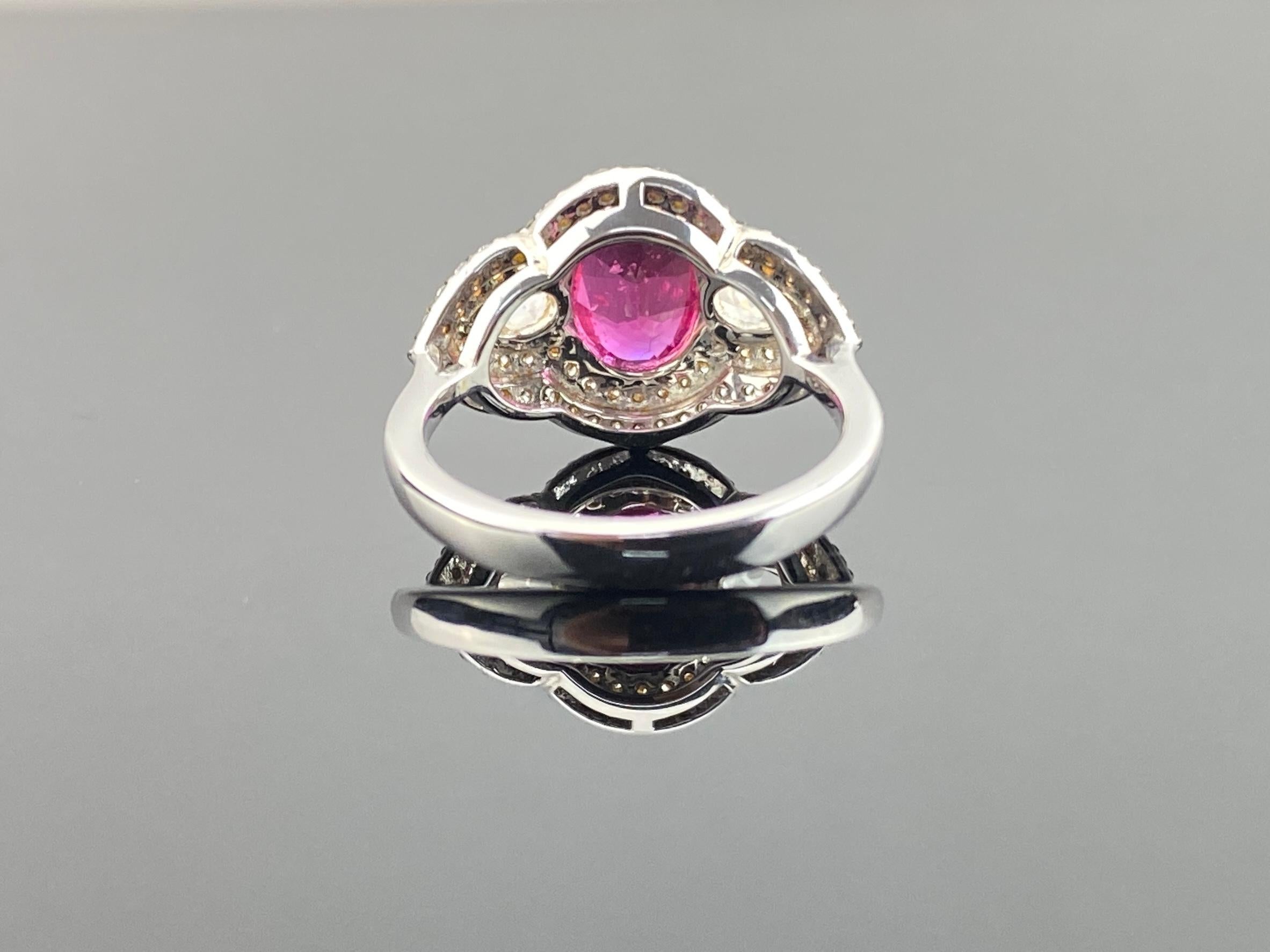 Certified 2.59 Carat Ruby and Diamond Three Stone Engagement Ring In New Condition For Sale In Bangkok, Thailand