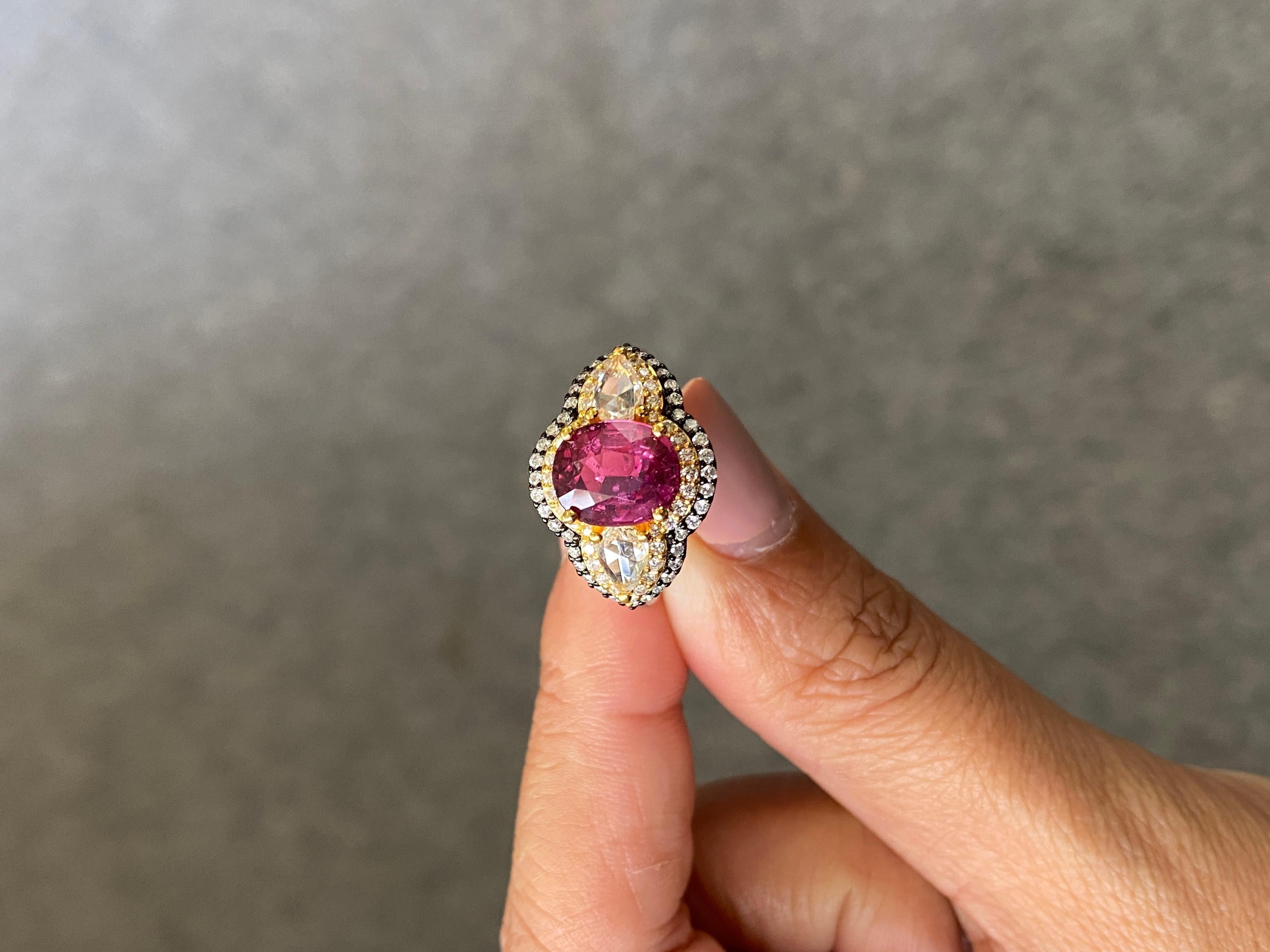 Certified 2.59 Carat Ruby and Diamond Three Stone Engagement Ring For Sale 3