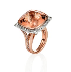 Certified 26 Carat Cushion Cut Morganite and Diamond Cocktail Ring