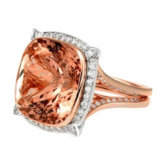 Certified 26 Carat Cushion Cut Morganite and Diamond Cocktail Ring