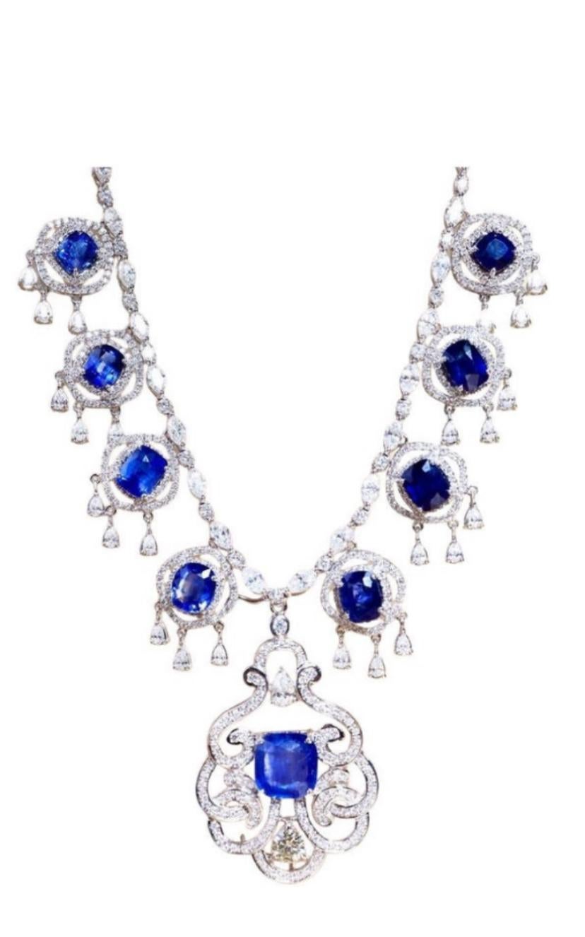 Certificado 26.00 Ct Ceilán Zafiros Azules 16.00 Ct Diamantes Collar de Oro de 18k en venta 4