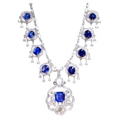 Certified 26.00 Ct Ceylon Blue Sapphires 16.00 Ct Diamonds 18k Gold Necklace