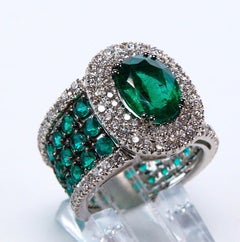 Certified 2.61 Carat Emerald and Diamond Wedding Ring