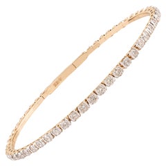 Brazalete de diamantes redondos naturales certificados de 2,61 qt de oro amarillo de 14 quilates