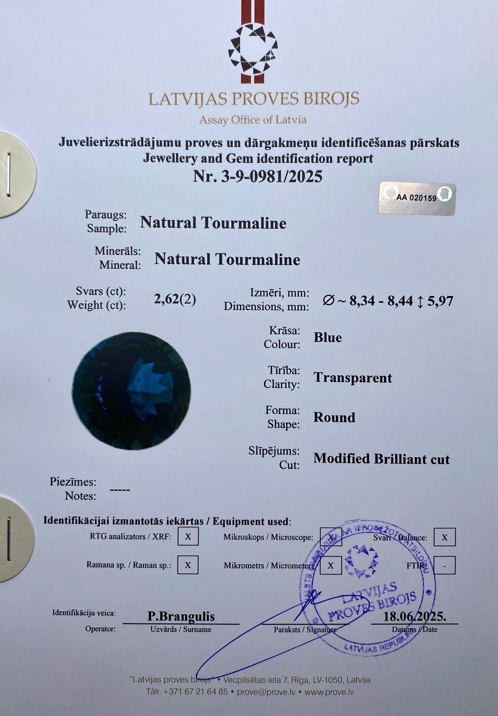 Certified 2.62Ct Natural Indicolite Tourmaline gemstone, Round cut, Nigeria For Sale 5