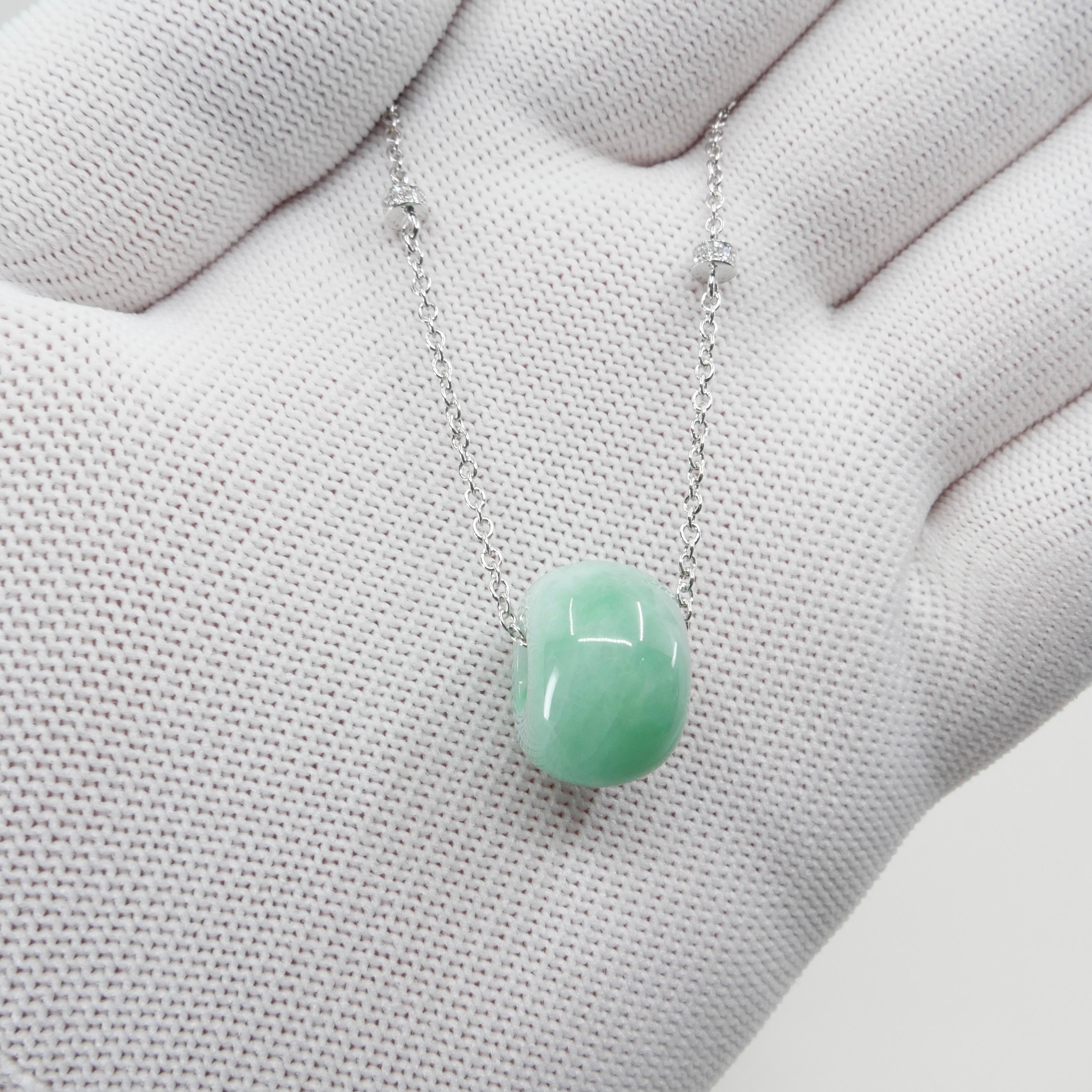 Certified 26.30 Cts Jade Donut Pendant, Custom Diamond Necklace, Apple Green  For Sale 2