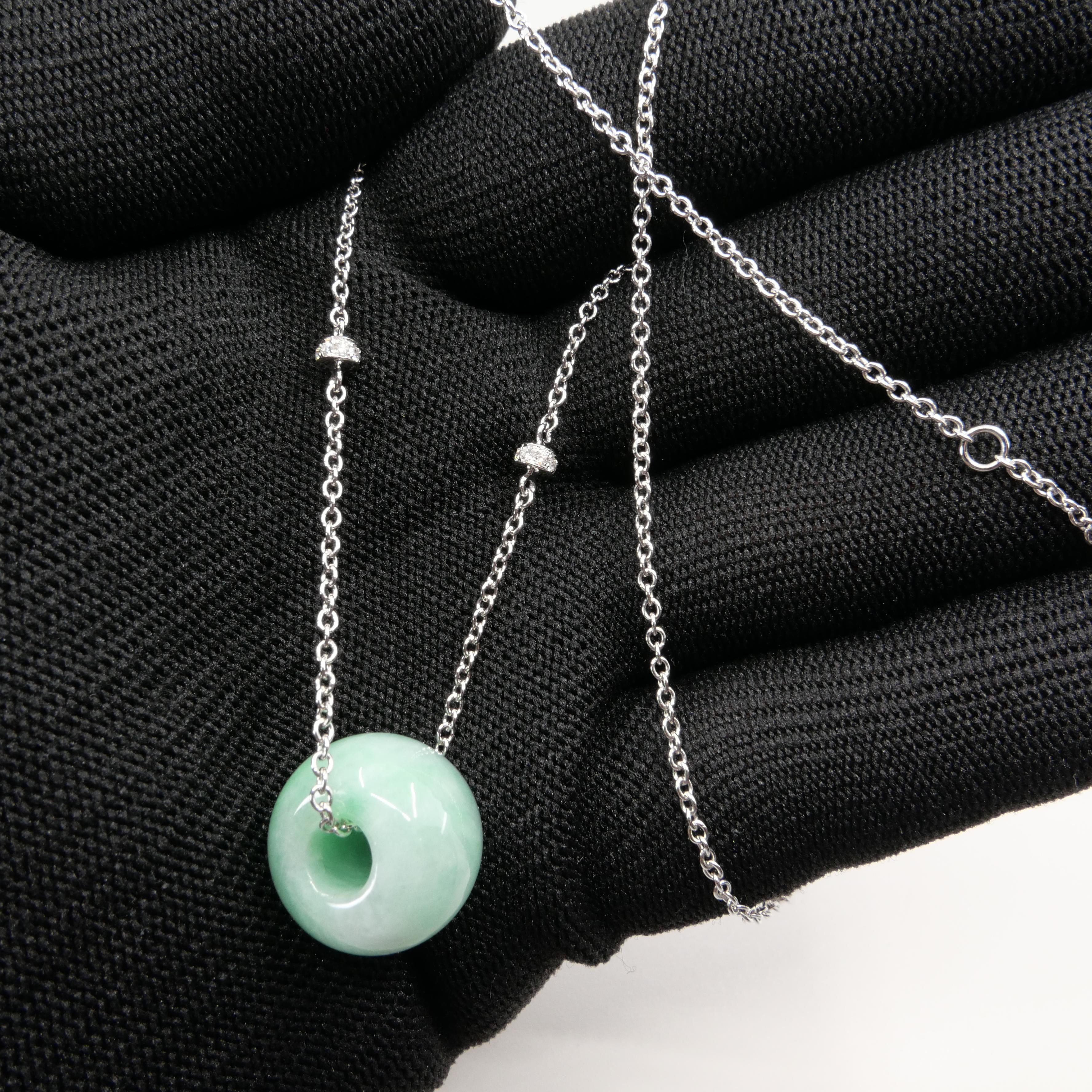 Certified 26.30 Cts Jade Donut Pendant, Custom Diamond Necklace, Apple Green  For Sale 8