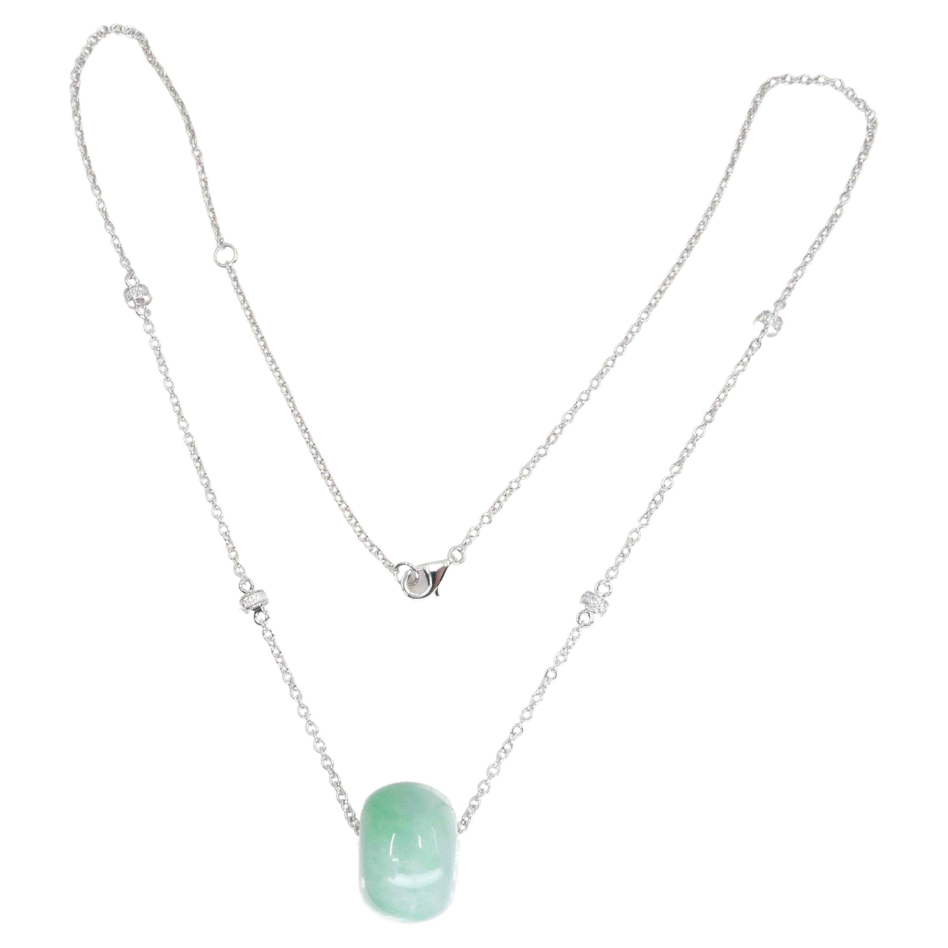 Certified 26.30 Cts Jade Donut Pendant, Custom Diamond Necklace, Apple Green  For Sale