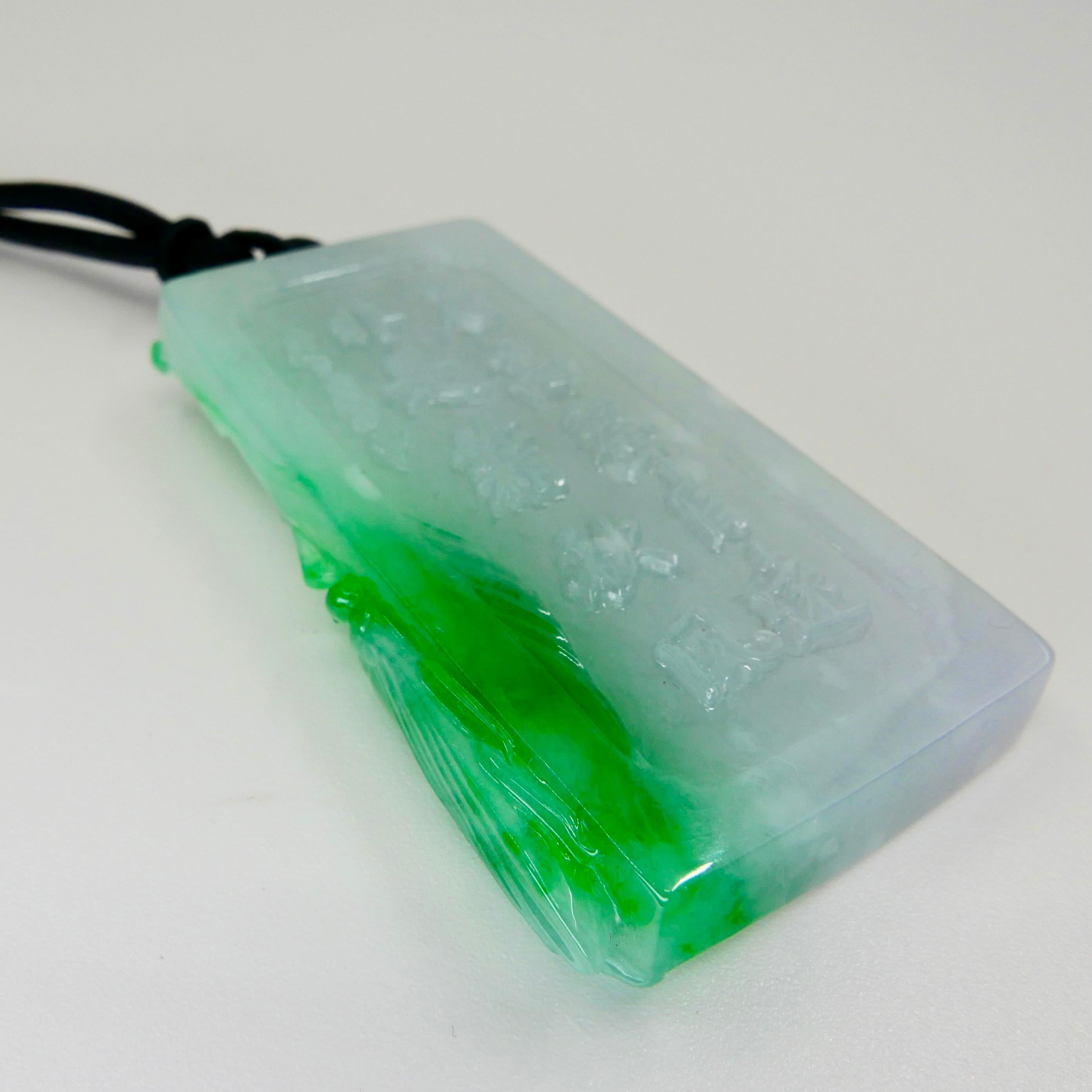 Certified 266cts Jadeite Cicada Pendant, Long Life & Immortality, Imperial Green For Sale 4