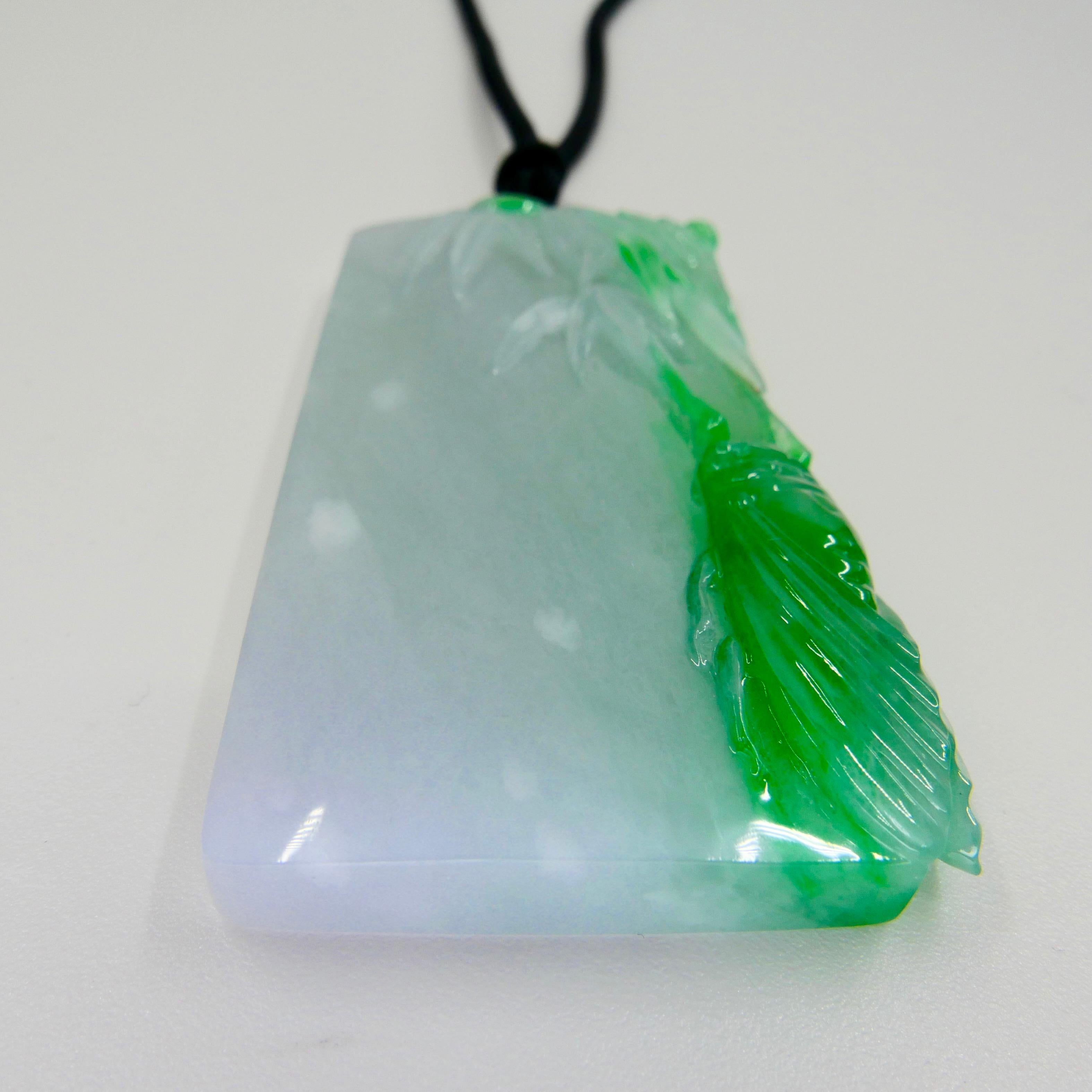 Certified 266cts Jadeite Cicada Pendant, Long Life & Immortality, Imperial Green For Sale 6