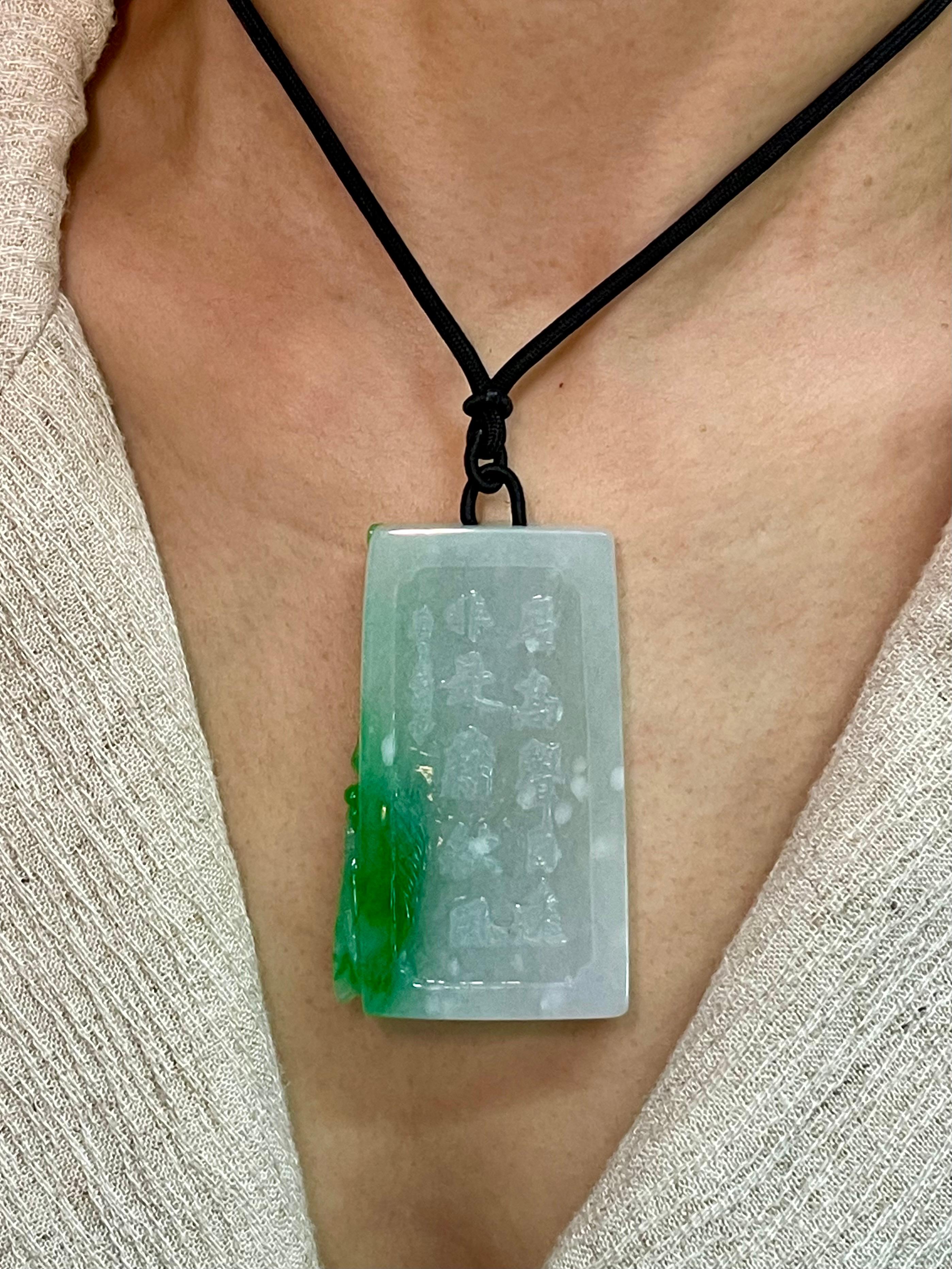 Certified 266cts Jadeite Cicada Pendant, Long Life & Immortality, Imperial Green For Sale 7