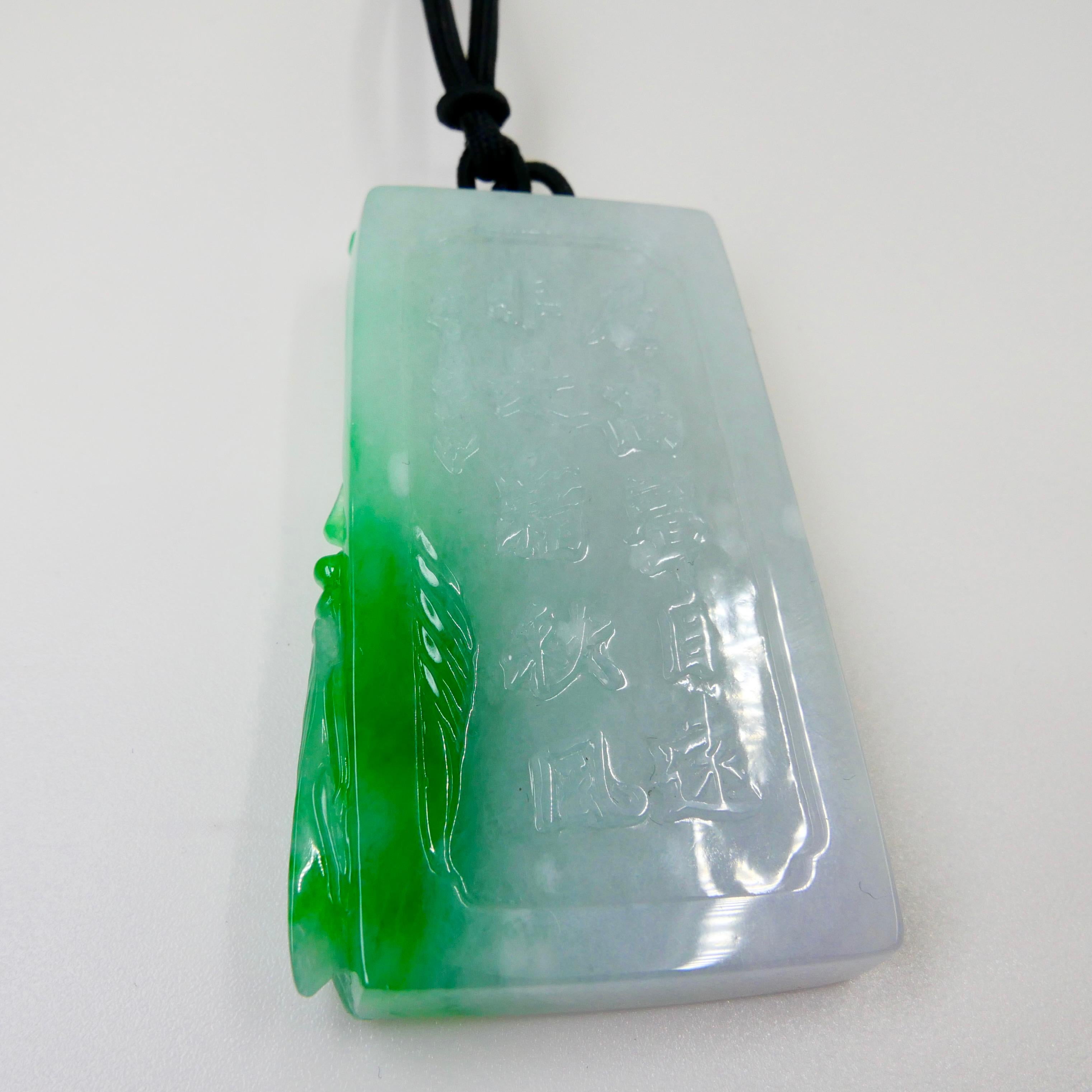 Certified 266cts Jadeite Cicada Pendant, Long Life & Immortality, Imperial Green For Sale 9