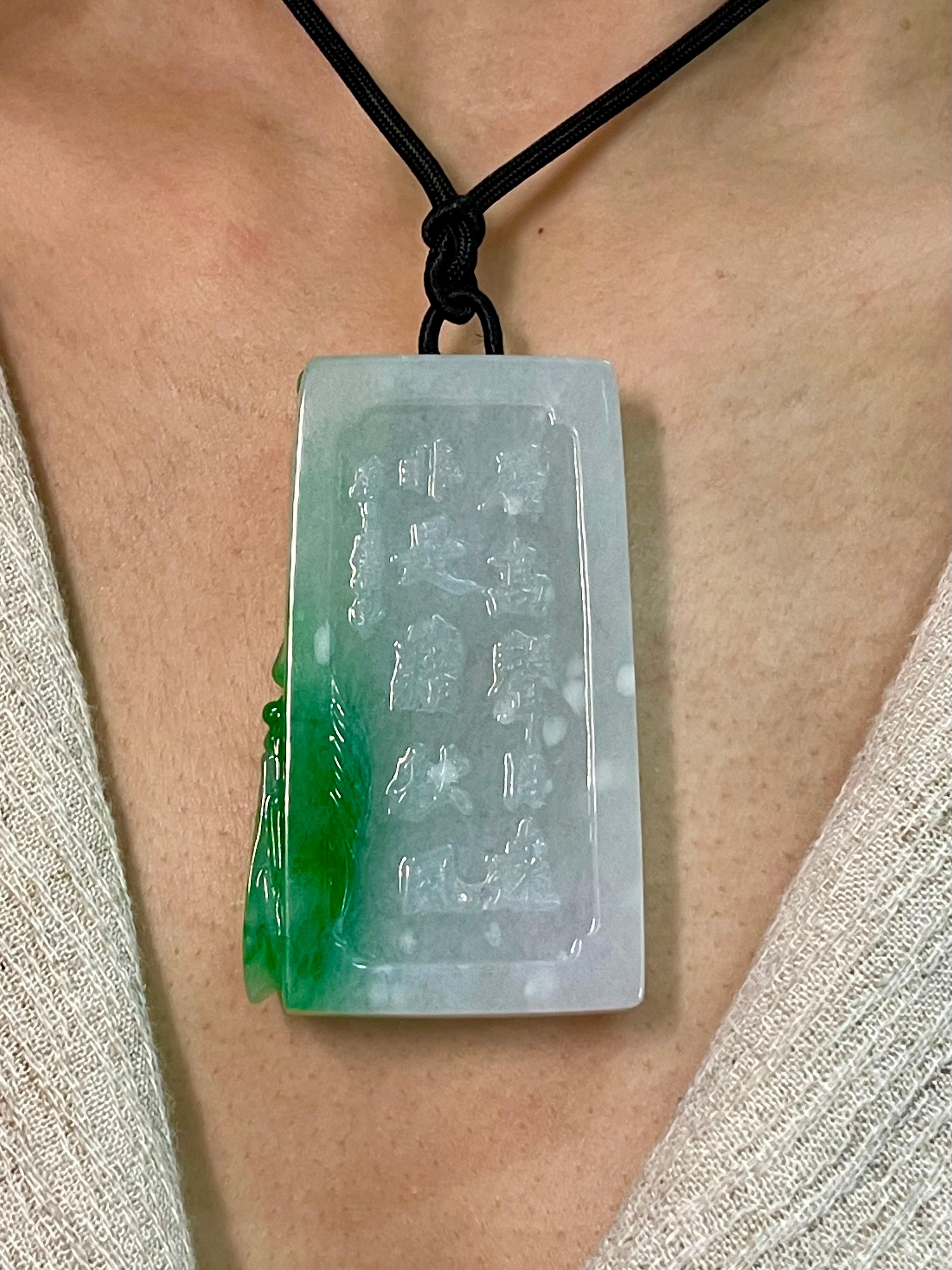 Rough Cut Certified 266cts Jadeite Cicada Pendant, Long Life & Immortality, Imperial Green For Sale
