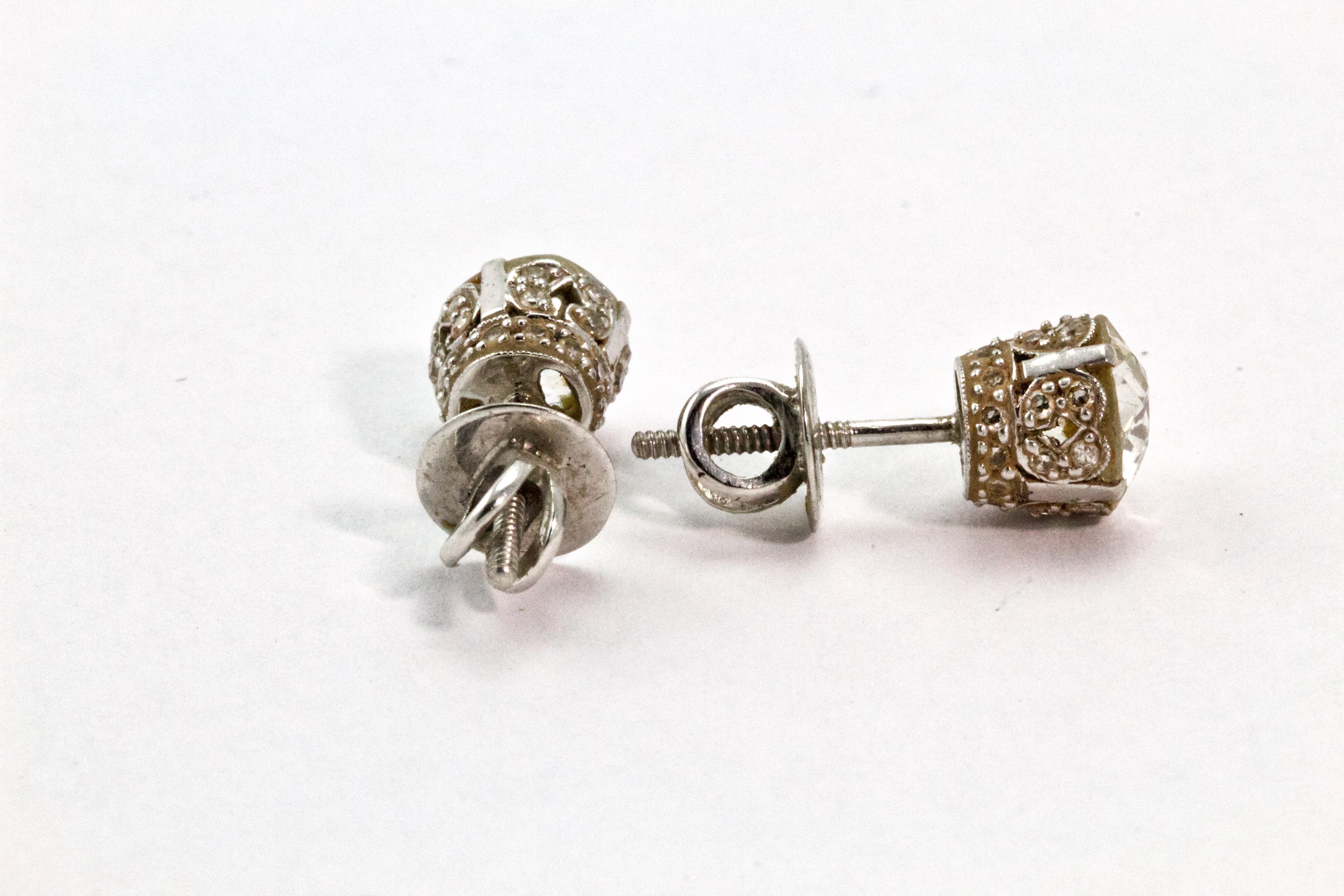 Women's Certified 2.67 Carat Platinum Art Deco OEC Diamond Stud Screw Back Earrings