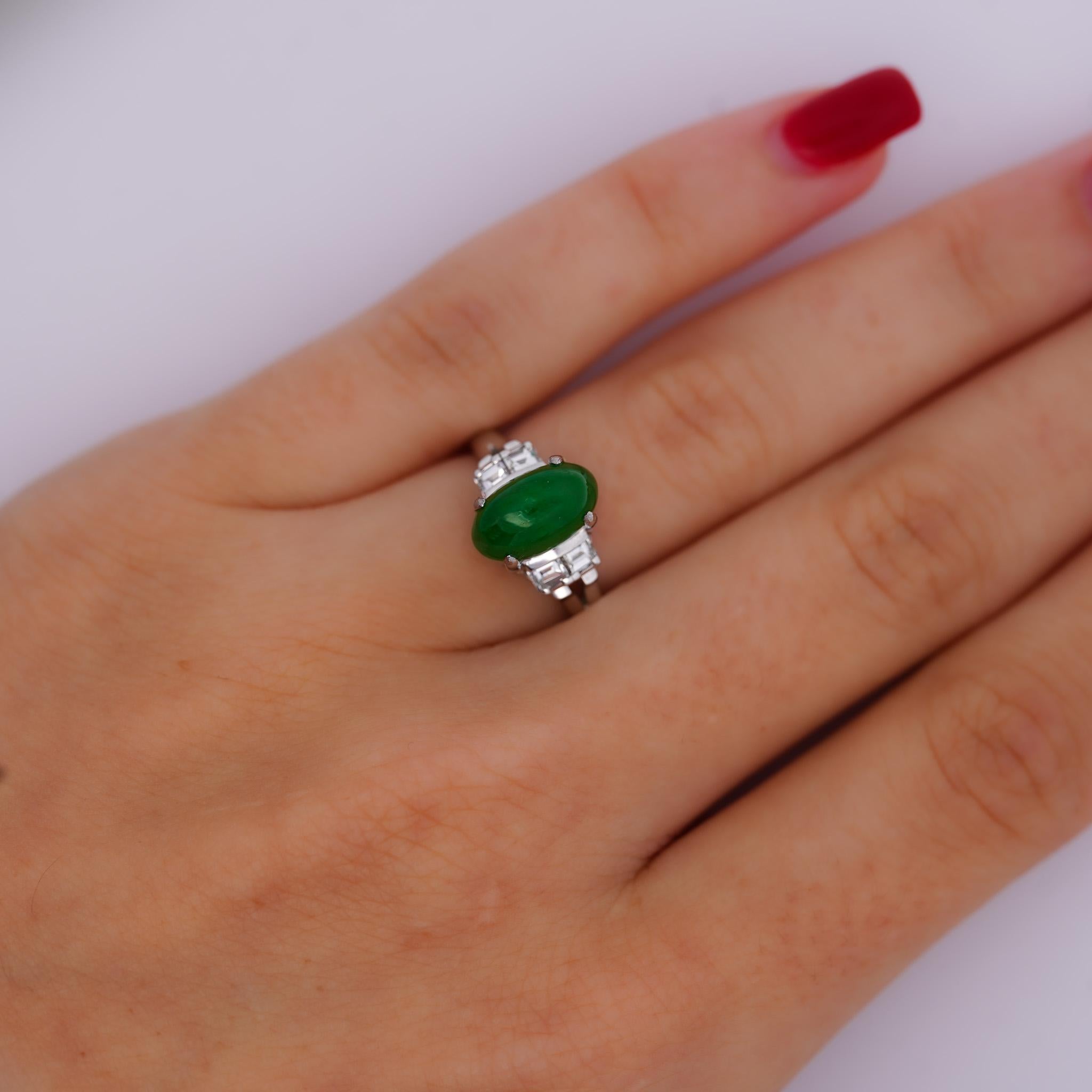 2.69 Carat Oval-Shaped Cabochon Bright Green Natural Type A 