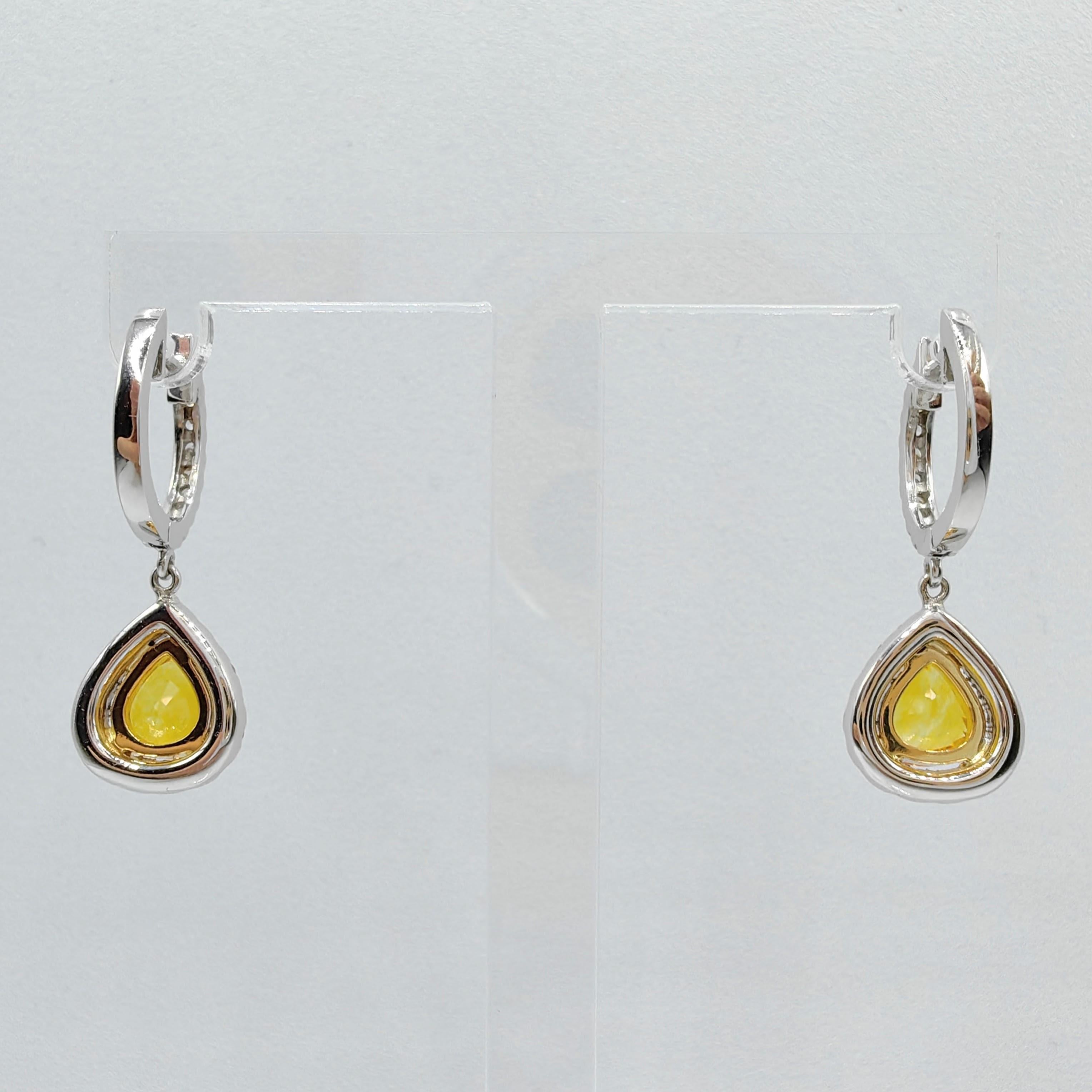 Women's Certified 2.64ct Pear Cut Yellow Sapphire Diamond Drop Earrings in 18K Gold For Sale