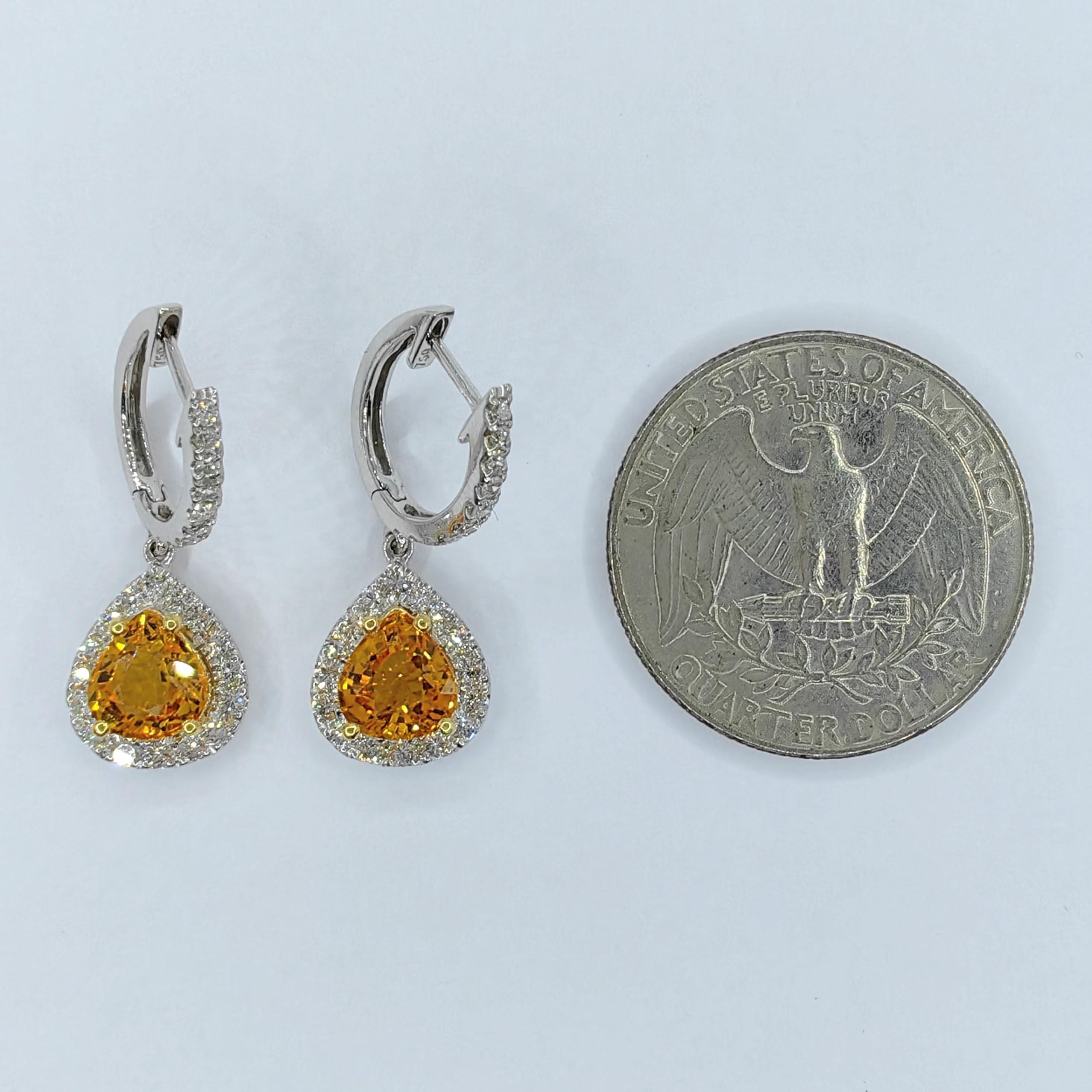 Certified 2.64ct Pear Cut Yellow Sapphire Diamond Drop Earrings in 18K Gold For Sale 3
