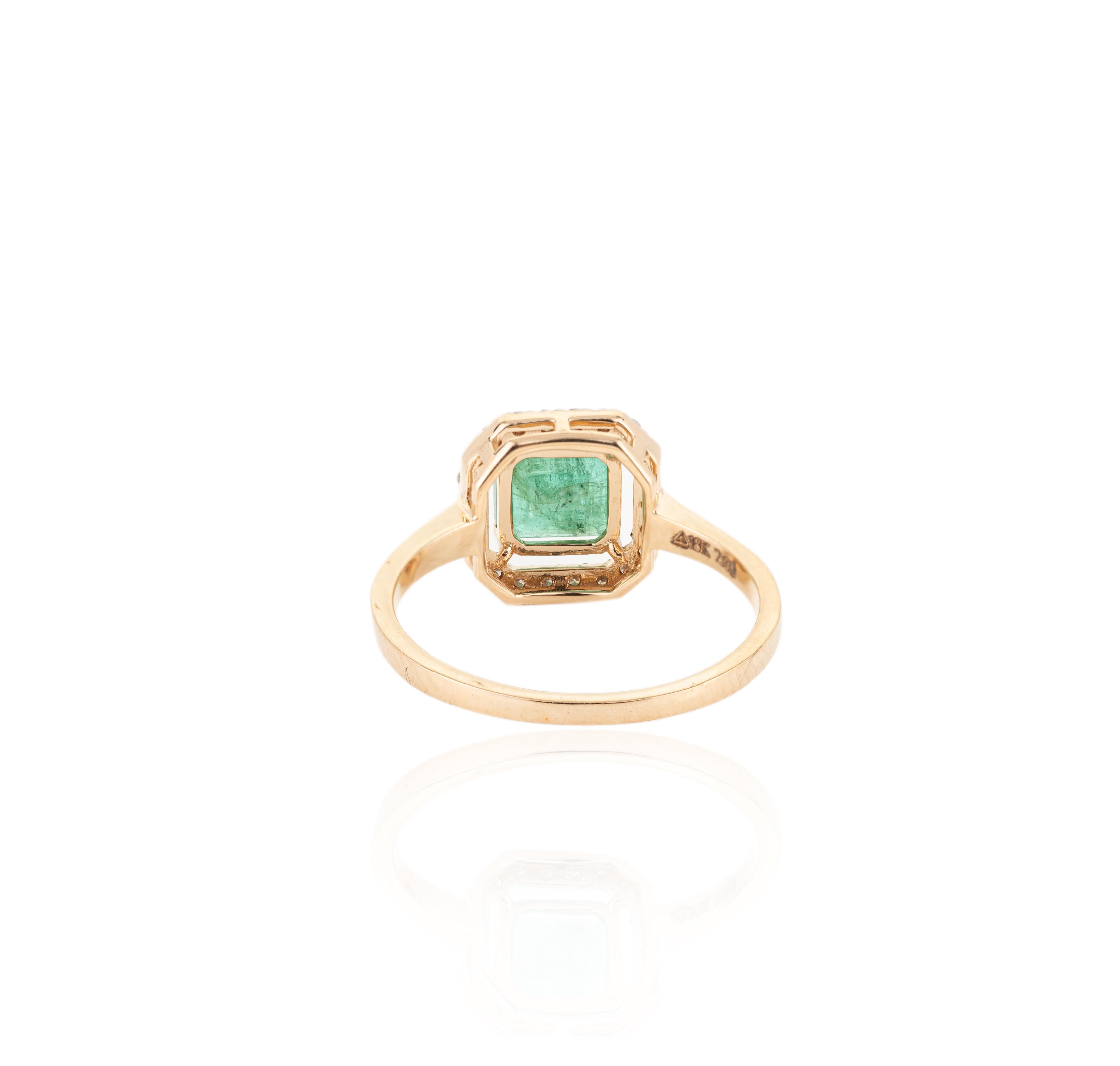 For Sale:  Certified 2.7 Carat Octagon Emerald Halo Diamond Wedding Ring in 18k Yellow Gold 6