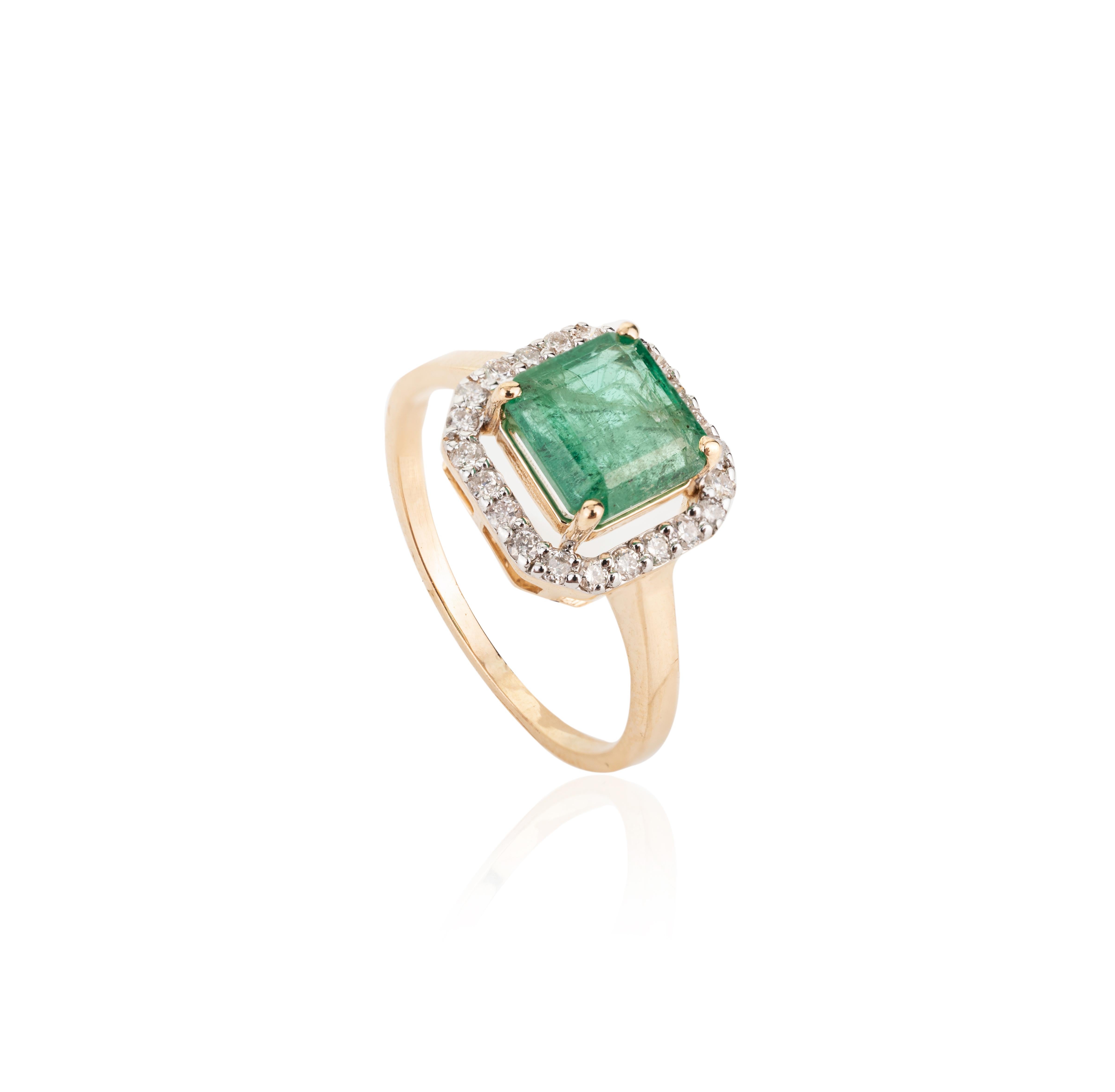 For Sale:  Certified 2.7 Carat Octagon Emerald Halo Diamond Wedding Ring in 18k Yellow Gold 7