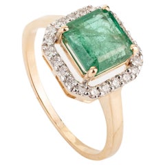 Certified 2.7 Carat Octagon Emerald Halo Diamond Wedding Ring in 18k Yellow Gold