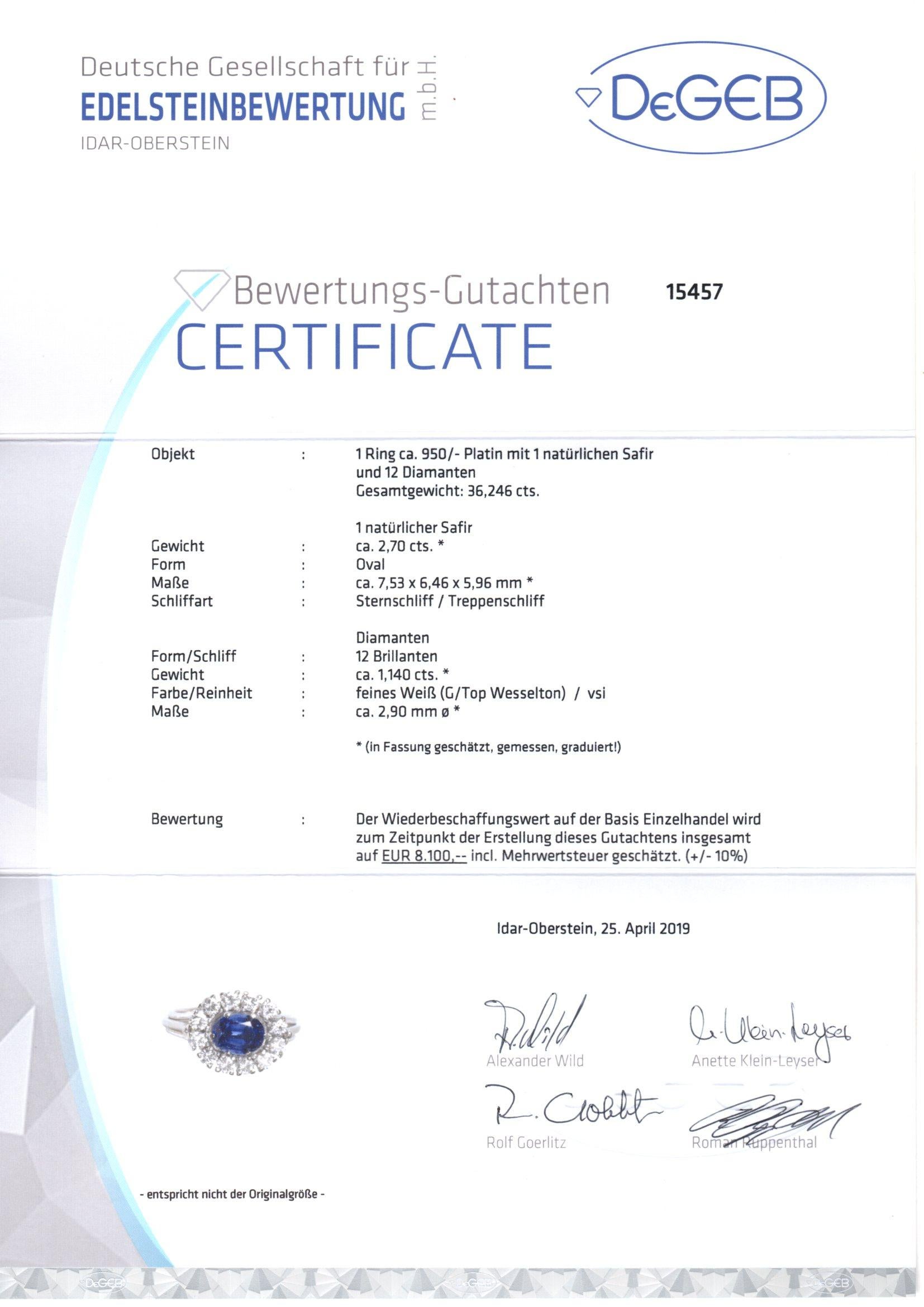 zertifizierter 2,7 Karat Saphir und Diamant-Cluster-Ring aus Platin Damen im Angebot