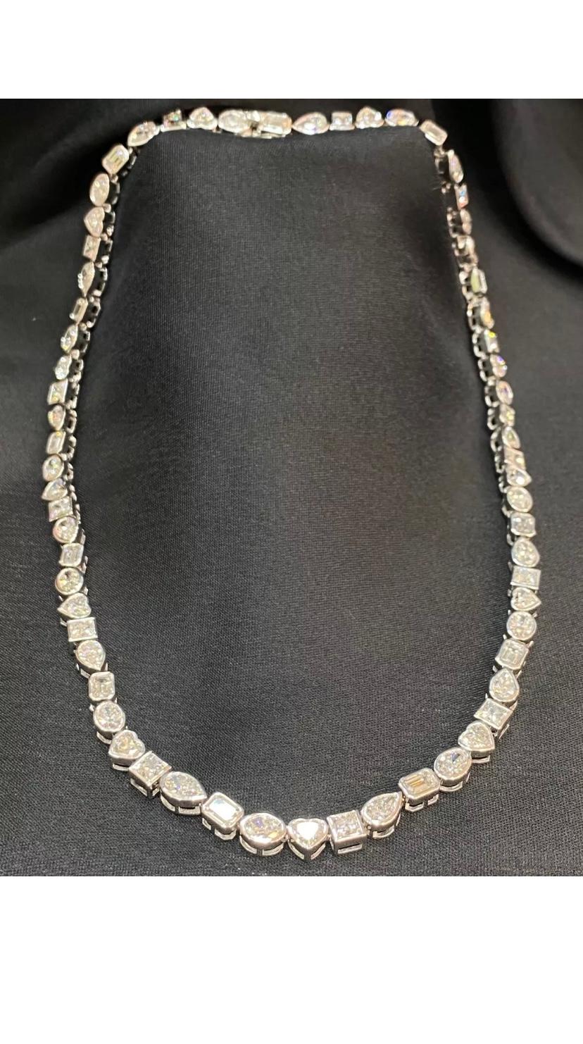 Certified  27.00 Carats Natural Diamonds Gold Tennis Necklace For Sale 5