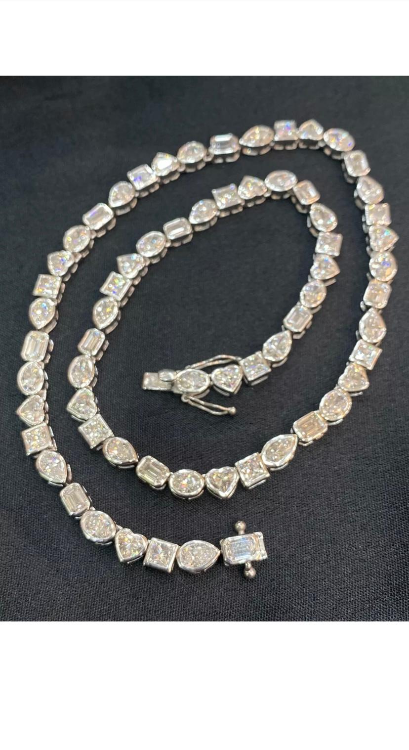 Certified  27.00 Carats Natural Diamonds Gold Tennis Necklace For Sale 6